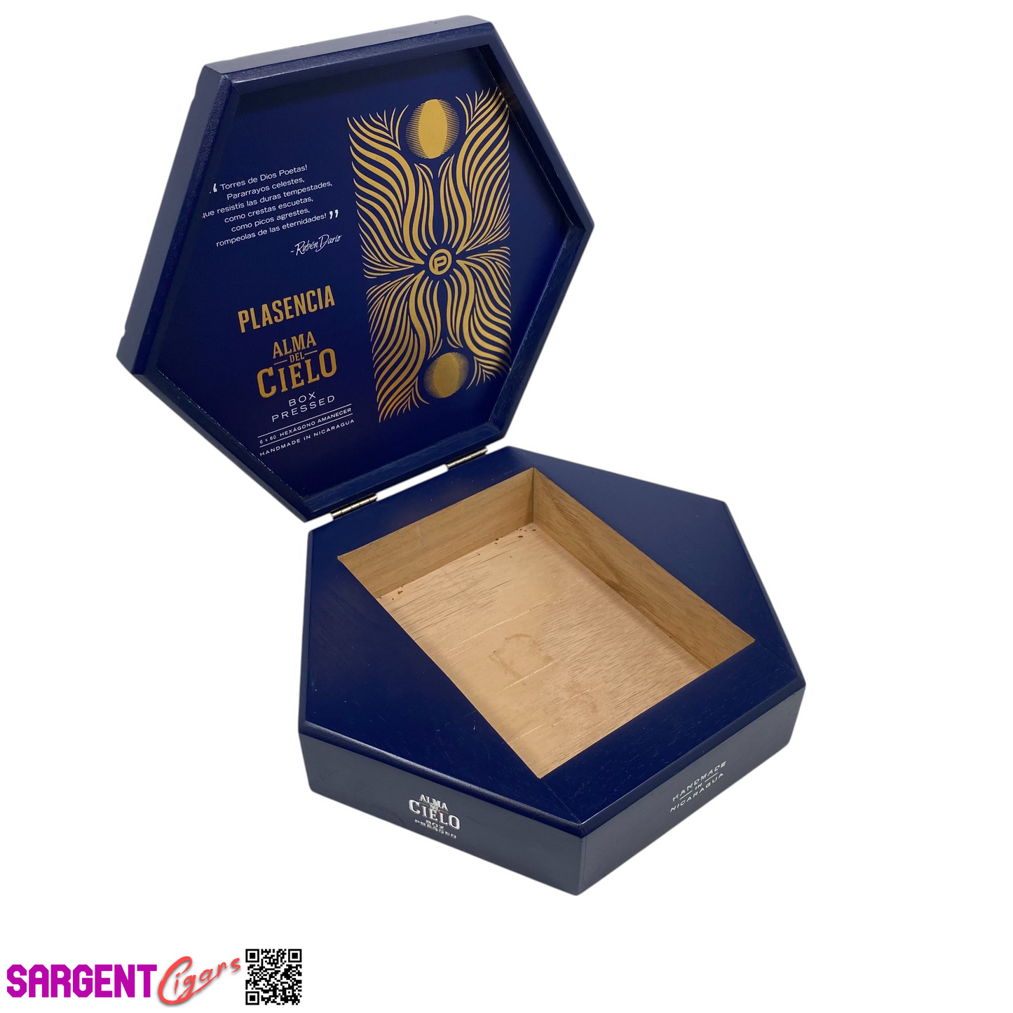 Plasencia Alma Cielo Hexagon Empty Wooden Cigar Box 10x8.5x2.5