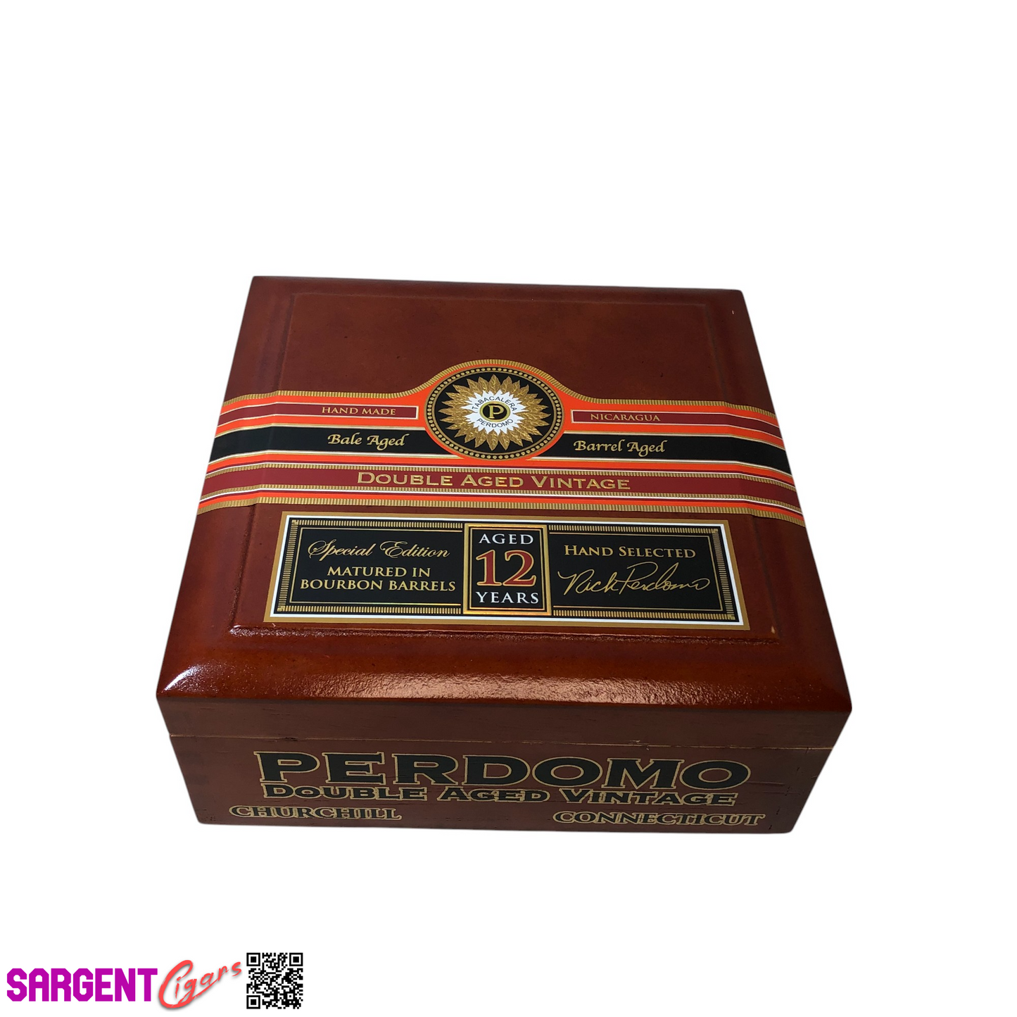 Perdomo Double Aged Vintage Conn Churchill Empty Wooden Cigar Box 8x8x3.5