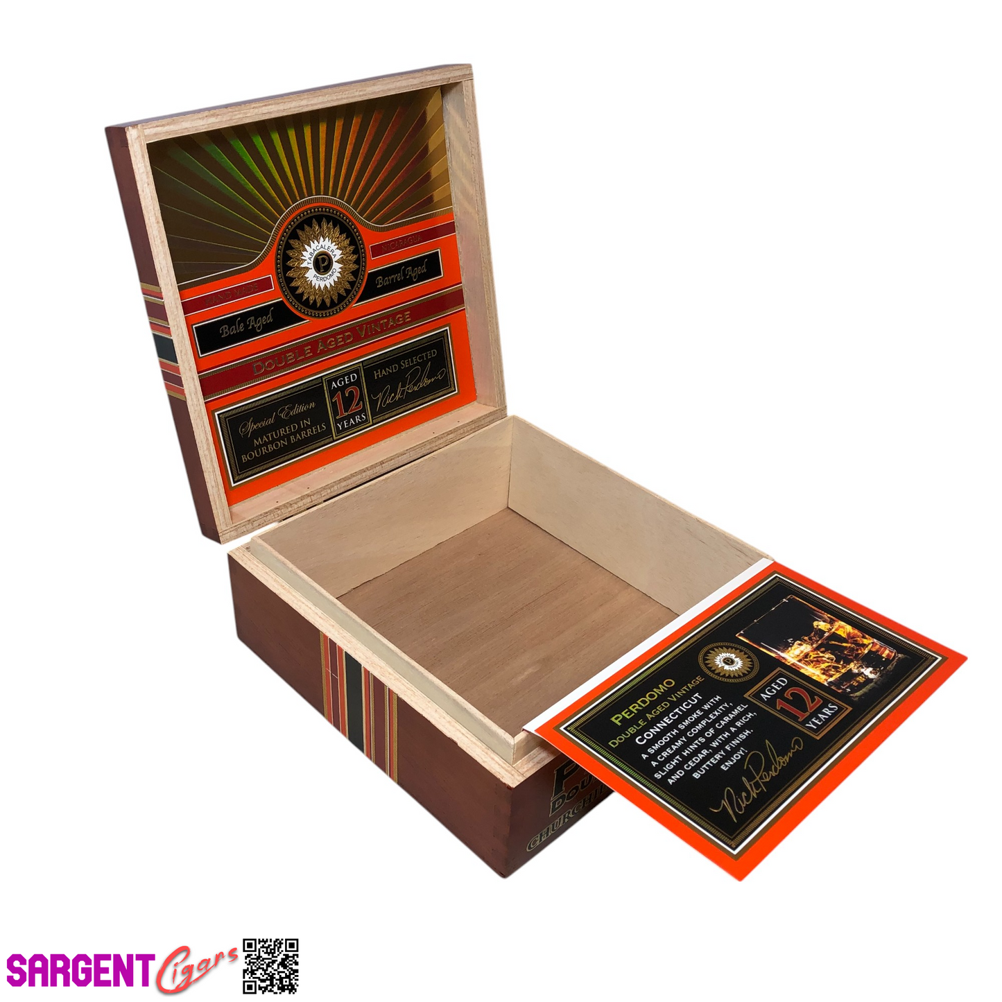 Perdomo Double Aged Vintage Conn Churchill Empty Wooden Cigar Box 8x8x3.5