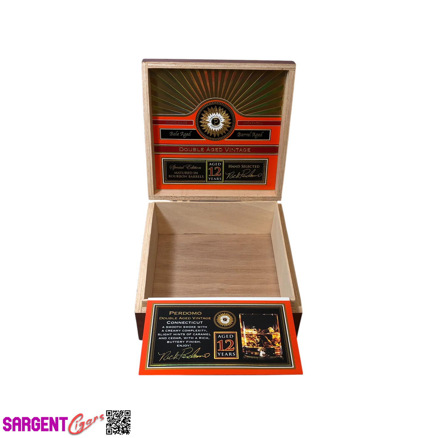 Perdomo Double Aged Vintage Conn Churchill Empty Wooden Cigar Box 8x8x3.5