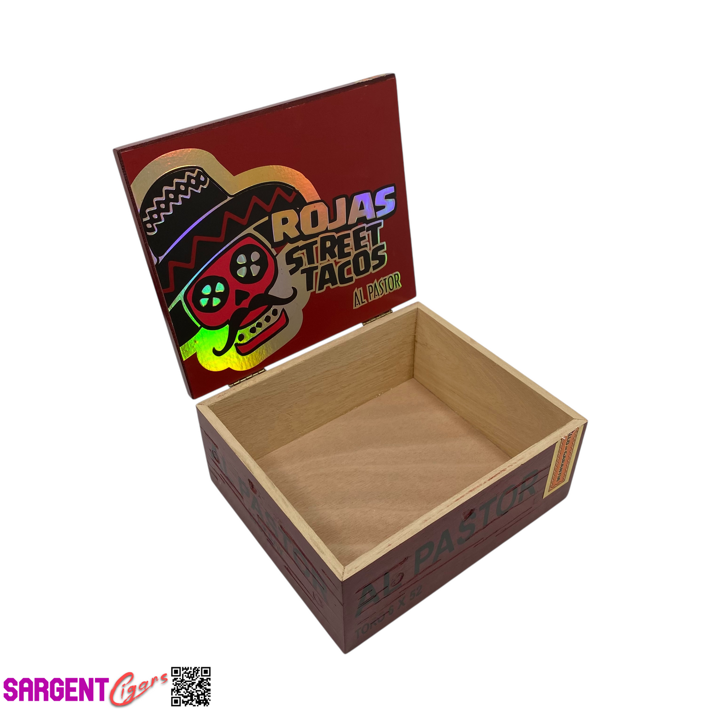Rojas Street Tacos Al Pastor Toro Empty Wooden Cigar Box 8x7x3.5