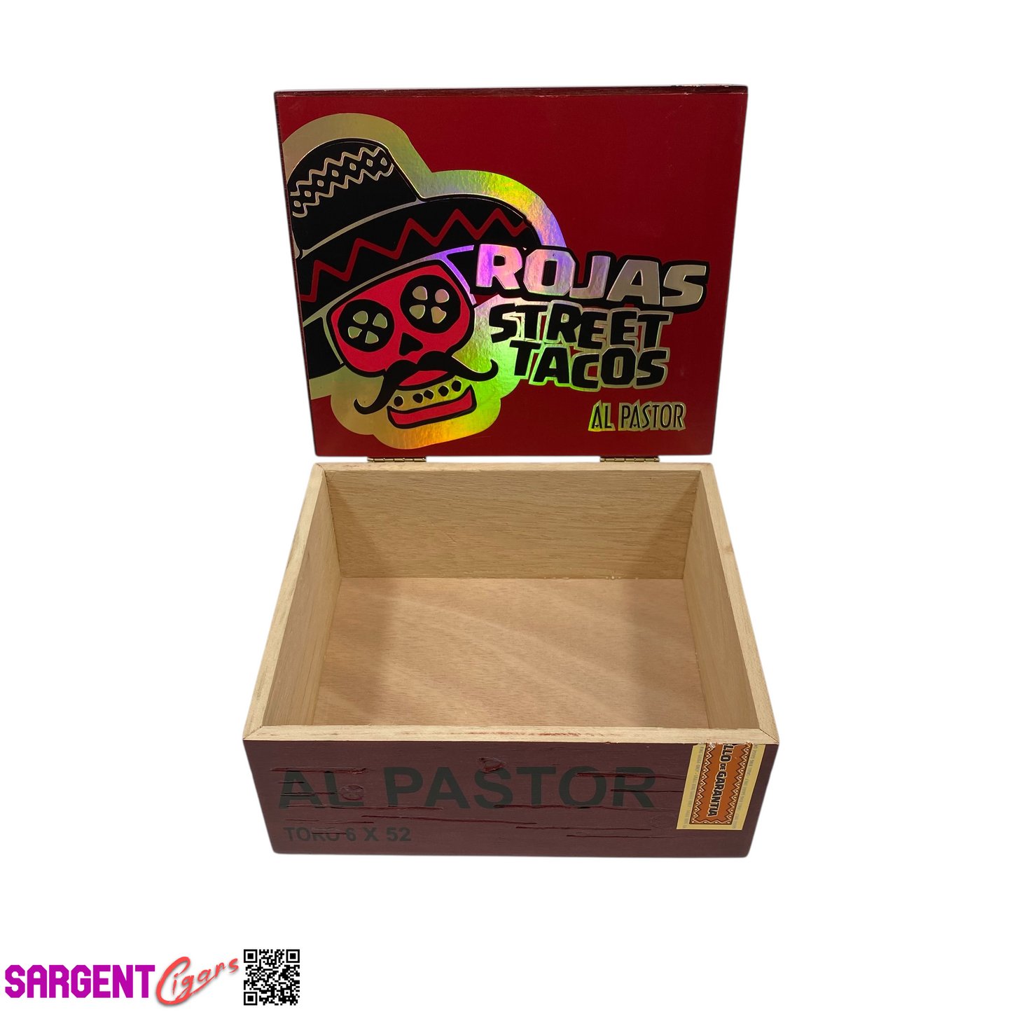 Rojas Street Tacos Al Pastor Toro Empty Wooden Cigar Box 8x7x3.5