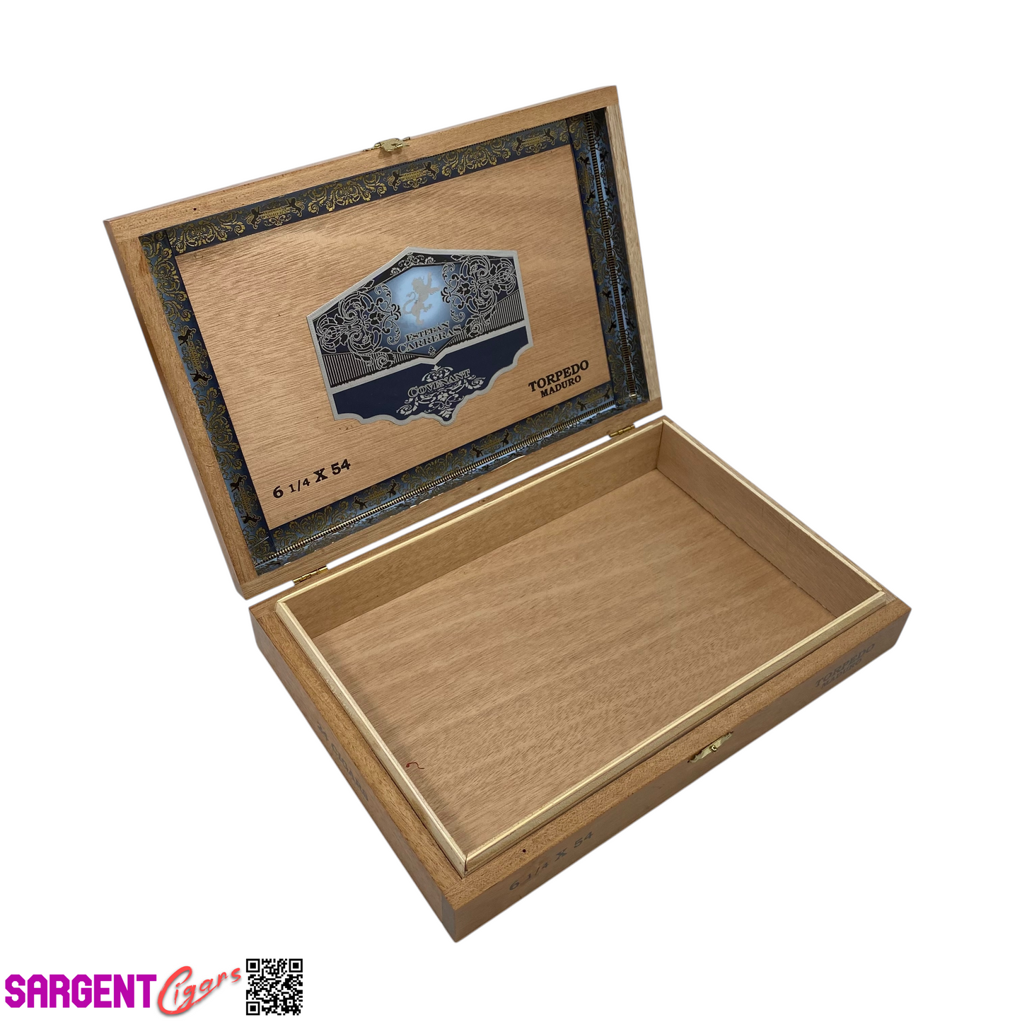 Esteban Carreras Covenant Torpedo Empty Wooden Cigar Box 11x7.25x2