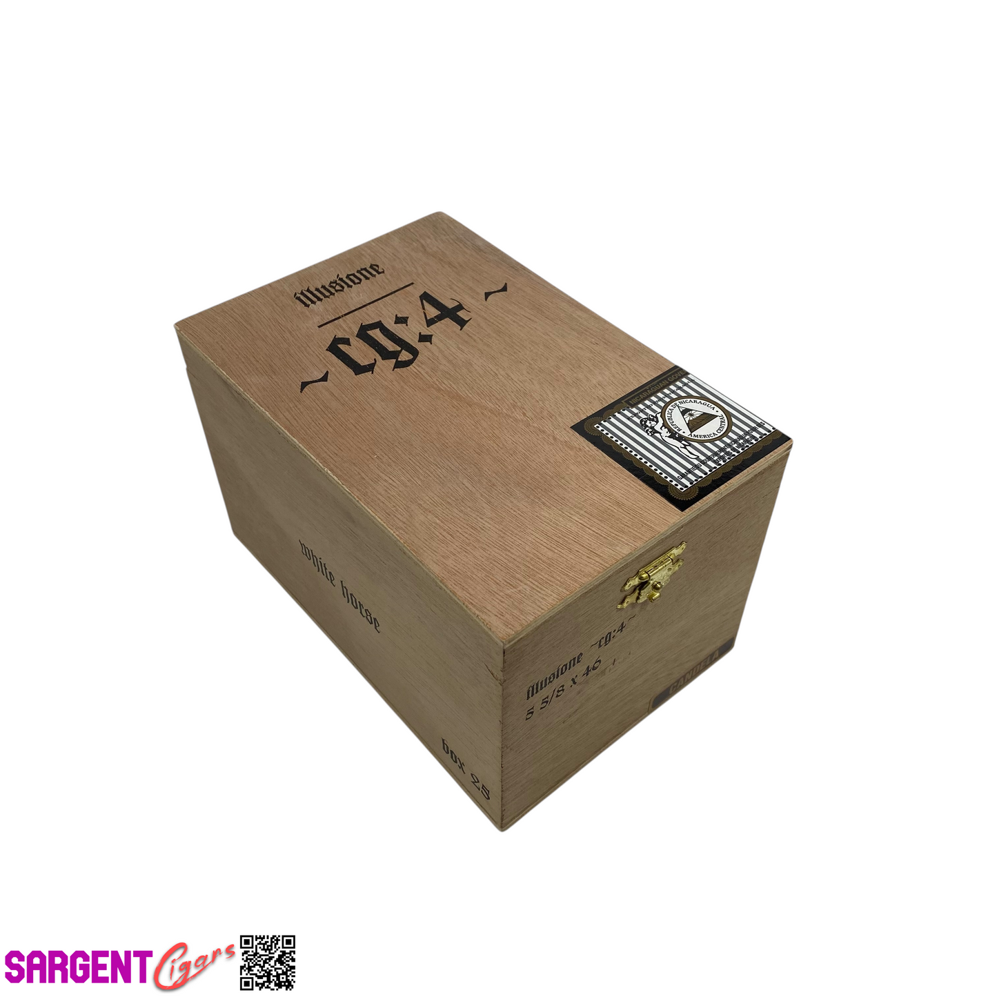 Illusione White Horse Empty Wooden Cigar Box 4.25x6.5x4