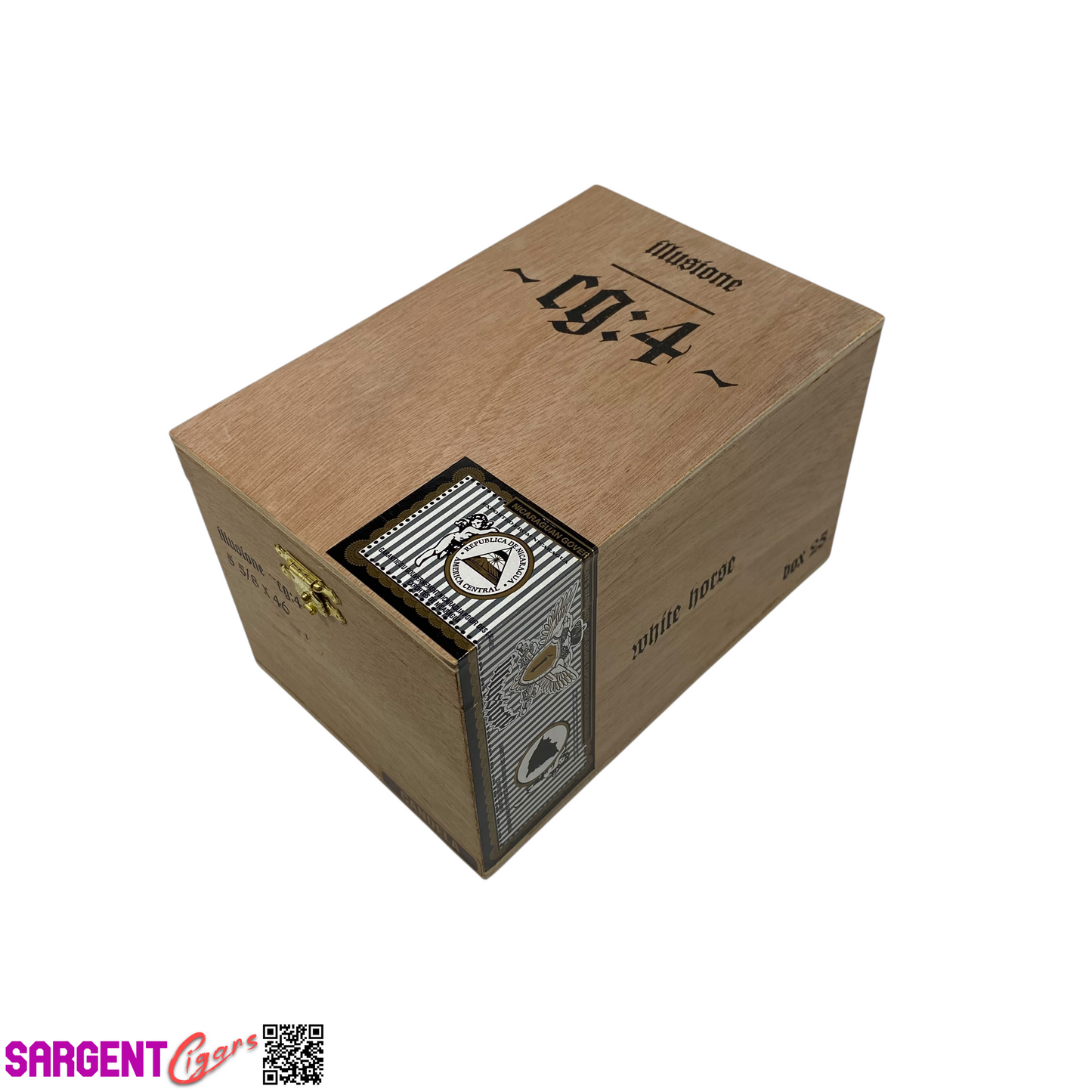 Illusione White Horse Empty Wooden Cigar Box 4.25x6.5x4