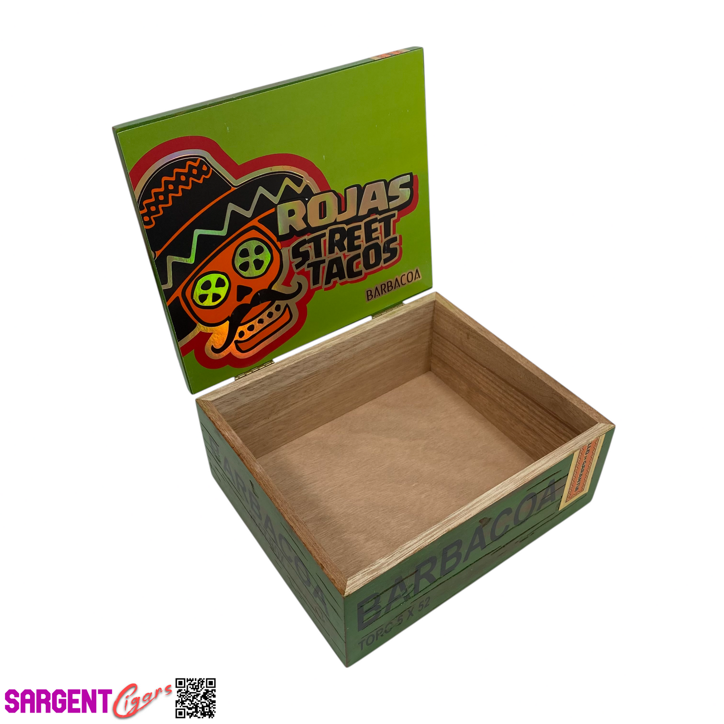 Rojas Street Tacos Barbacoa Toro Empty Wooden Cigar Box 8x7x3.5