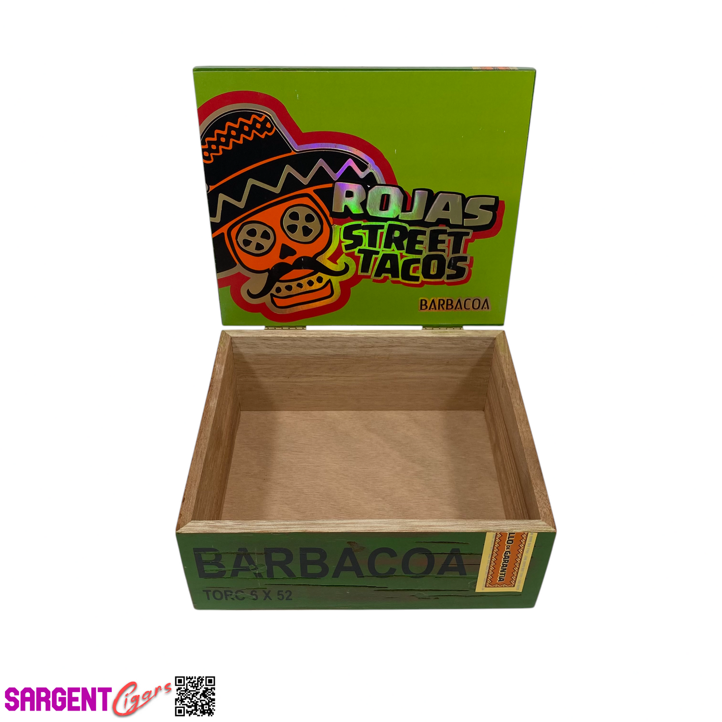 Rojas Street Tacos Barbacoa Toro Empty Wooden Cigar Box 8x7x3.5