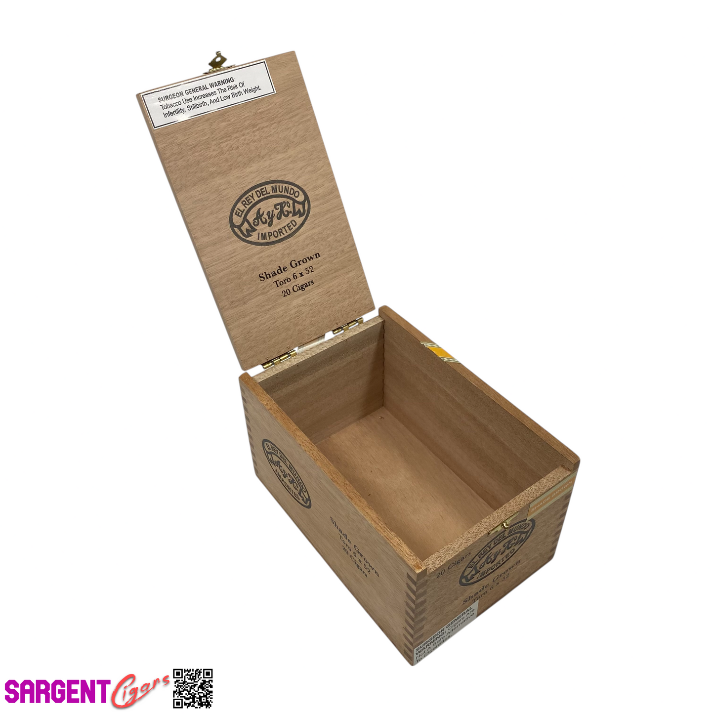 Del Mundo Shade Grown Toro Empty Wooden Cigar Box 4.75x7x4