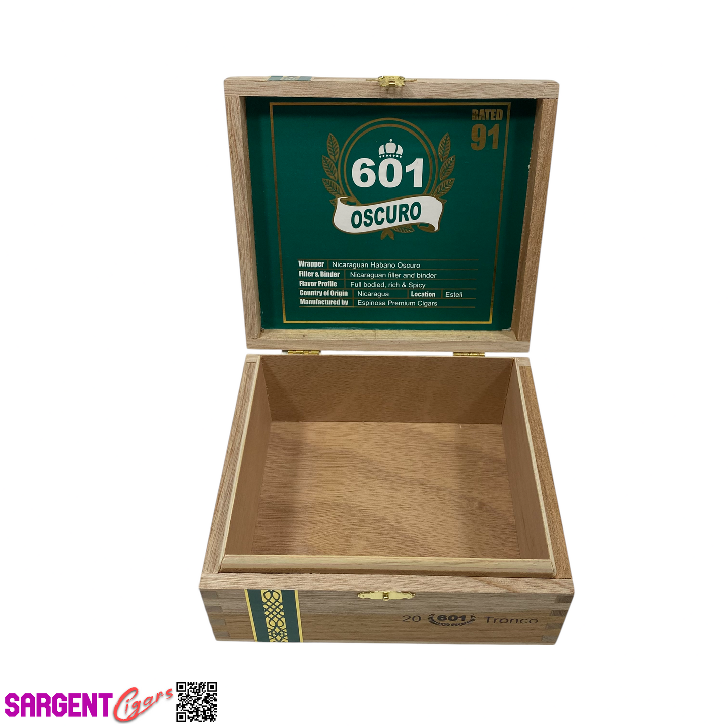 Espinosa 601 Oscuro Tronco Empty Wooden Cigar Box 6.75x6x3