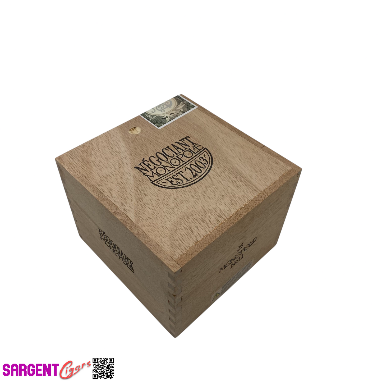 Negociant Monopole Empty Wooden Cigar Box 5.5x5.75x4.25