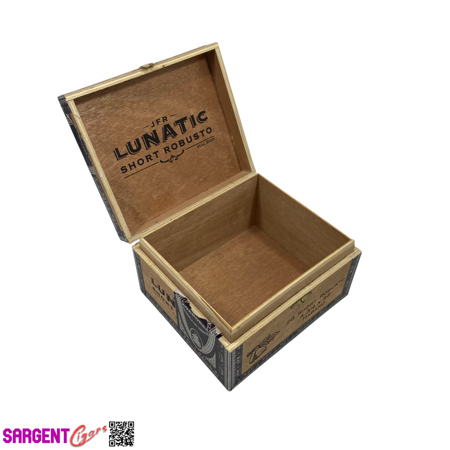 JFR Lunatic Short Robusto Empty Wooden Cigar Box 6.5x5.75x3.5