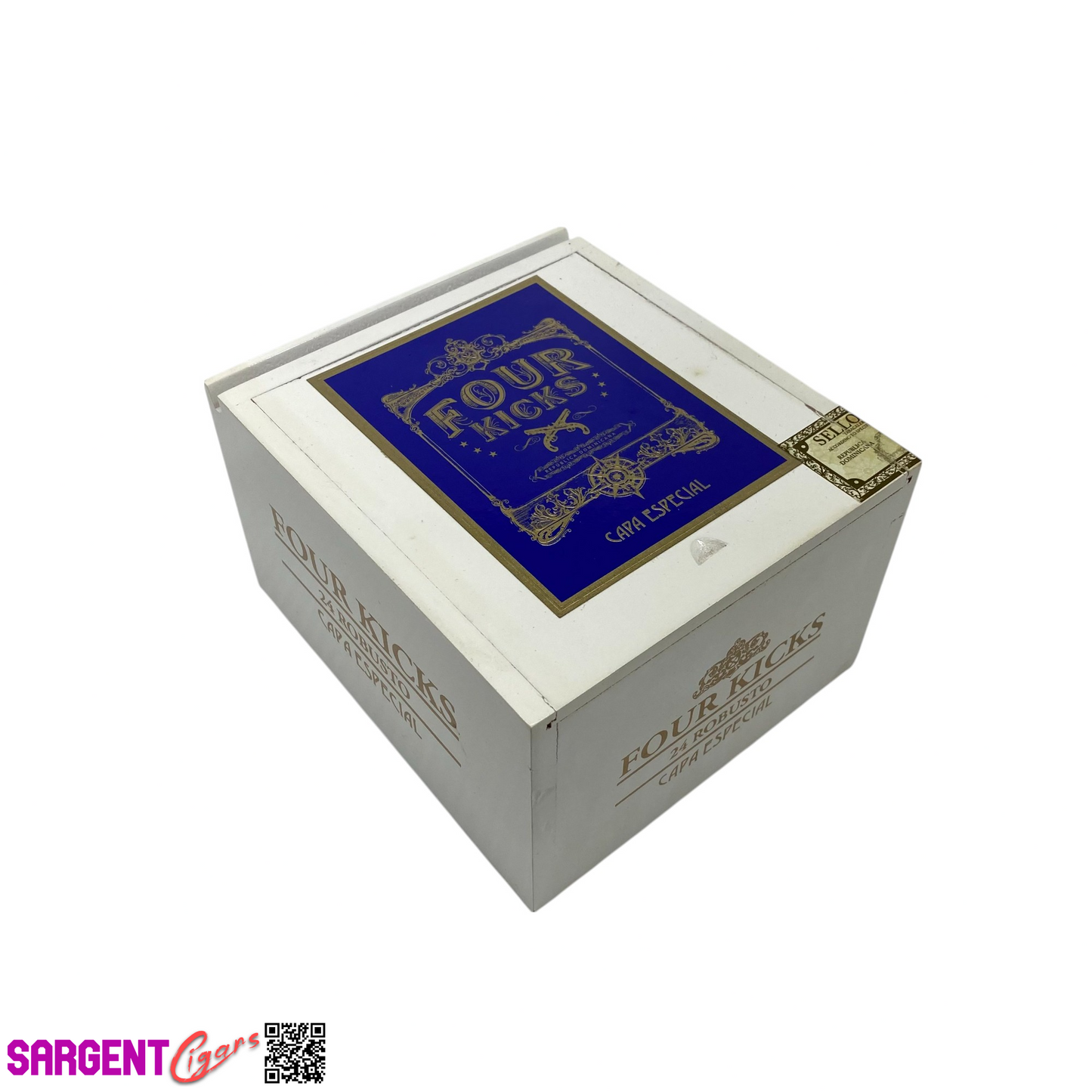 Four Kicks Robusto Empty Wooden Cigar Box 5.25x6x3.5