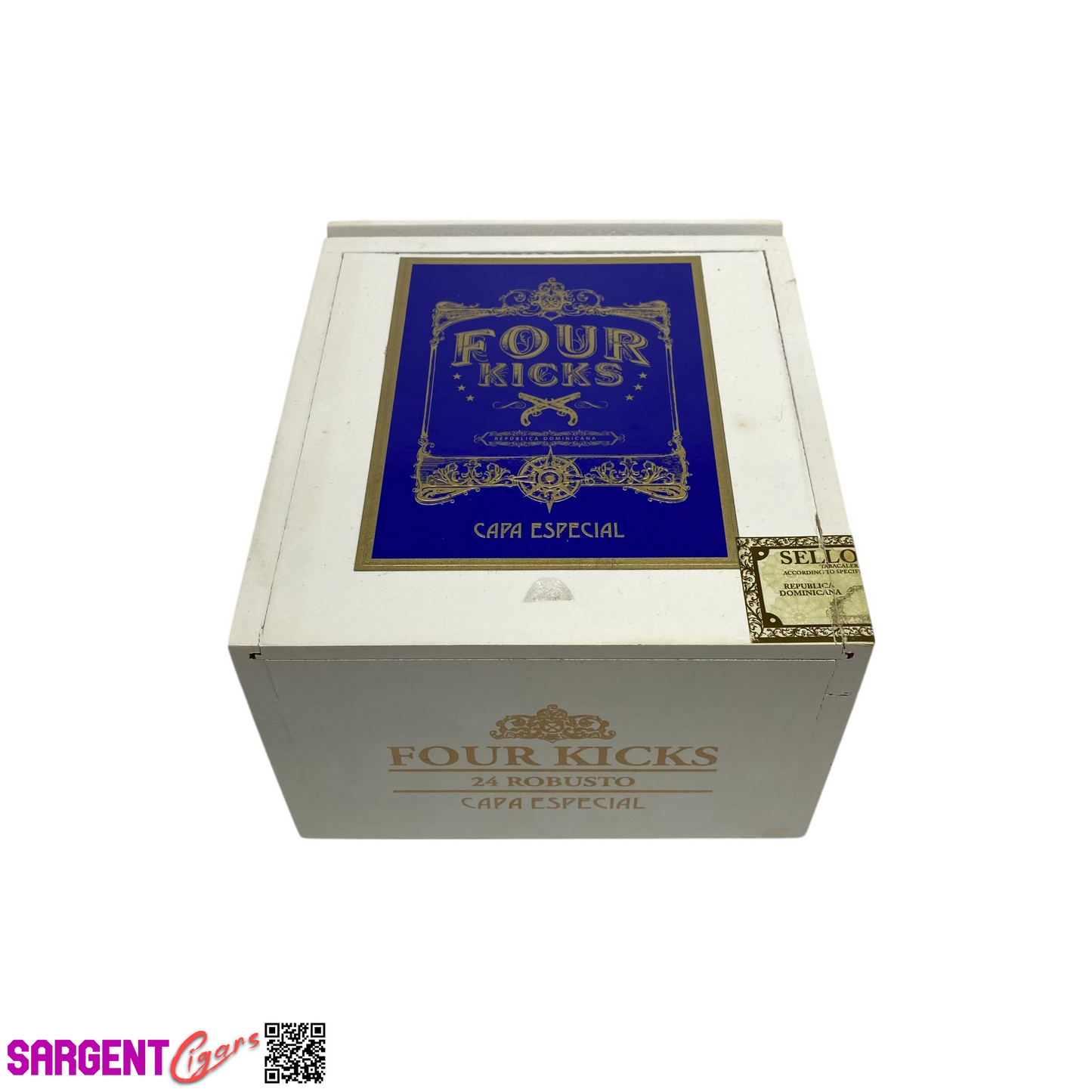 Four Kicks Robusto Empty Wooden Cigar Box 5.25x6x3.5