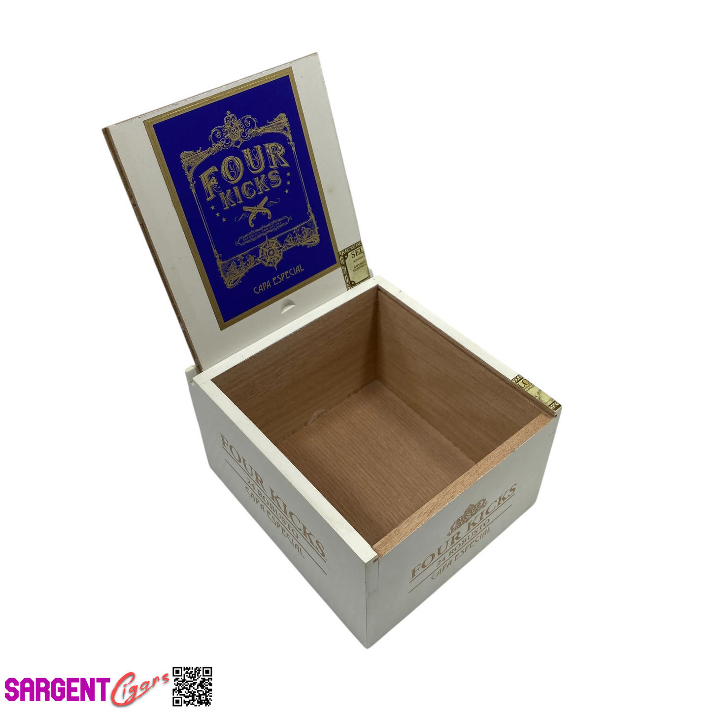 Four Kicks Robusto Empty Wooden Cigar Box 5.25x6x3.5