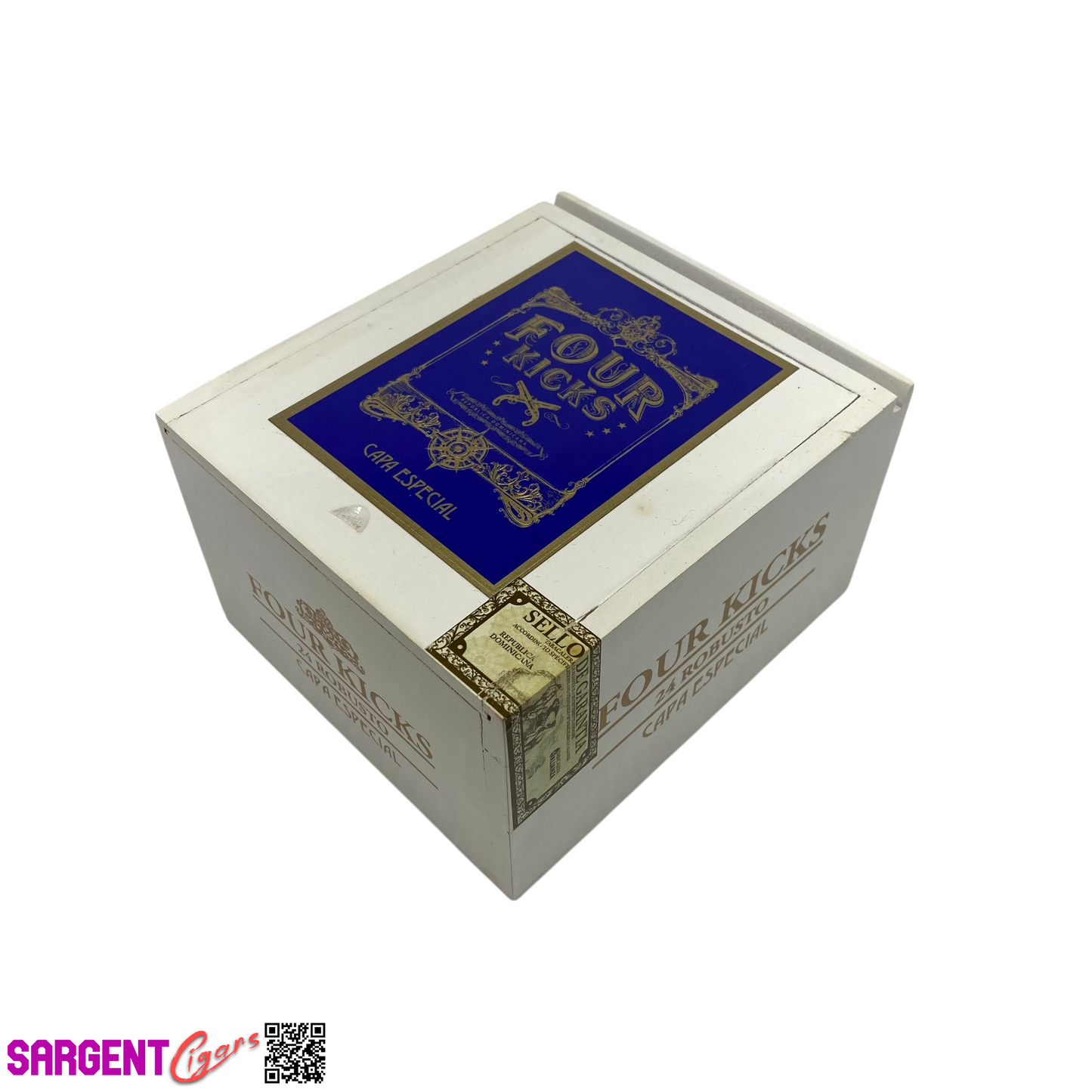 Four Kicks Robusto Empty Wooden Cigar Box 5.25x6x3.5