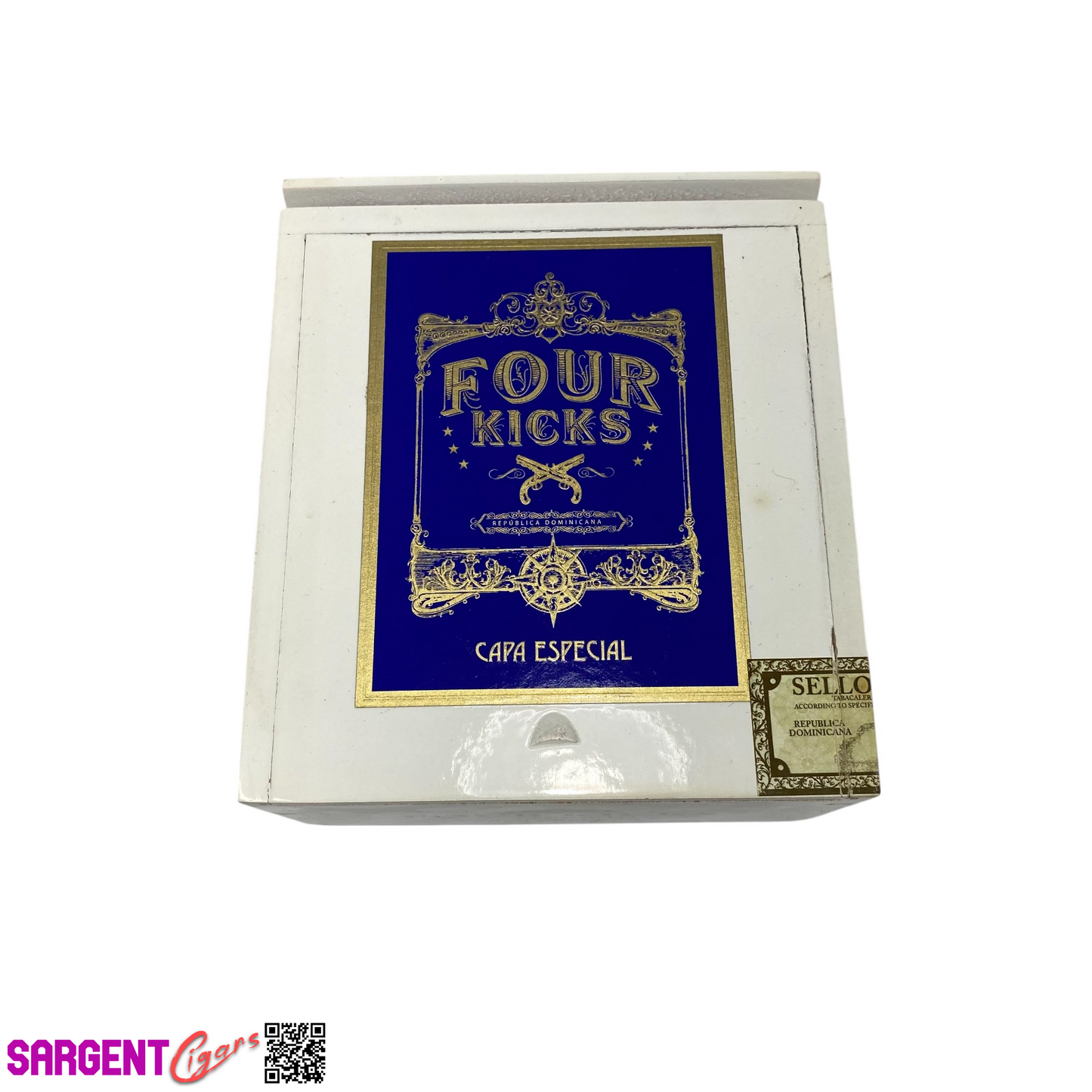 Four Kicks Robusto Empty Wooden Cigar Box 5.25x6x3.5
