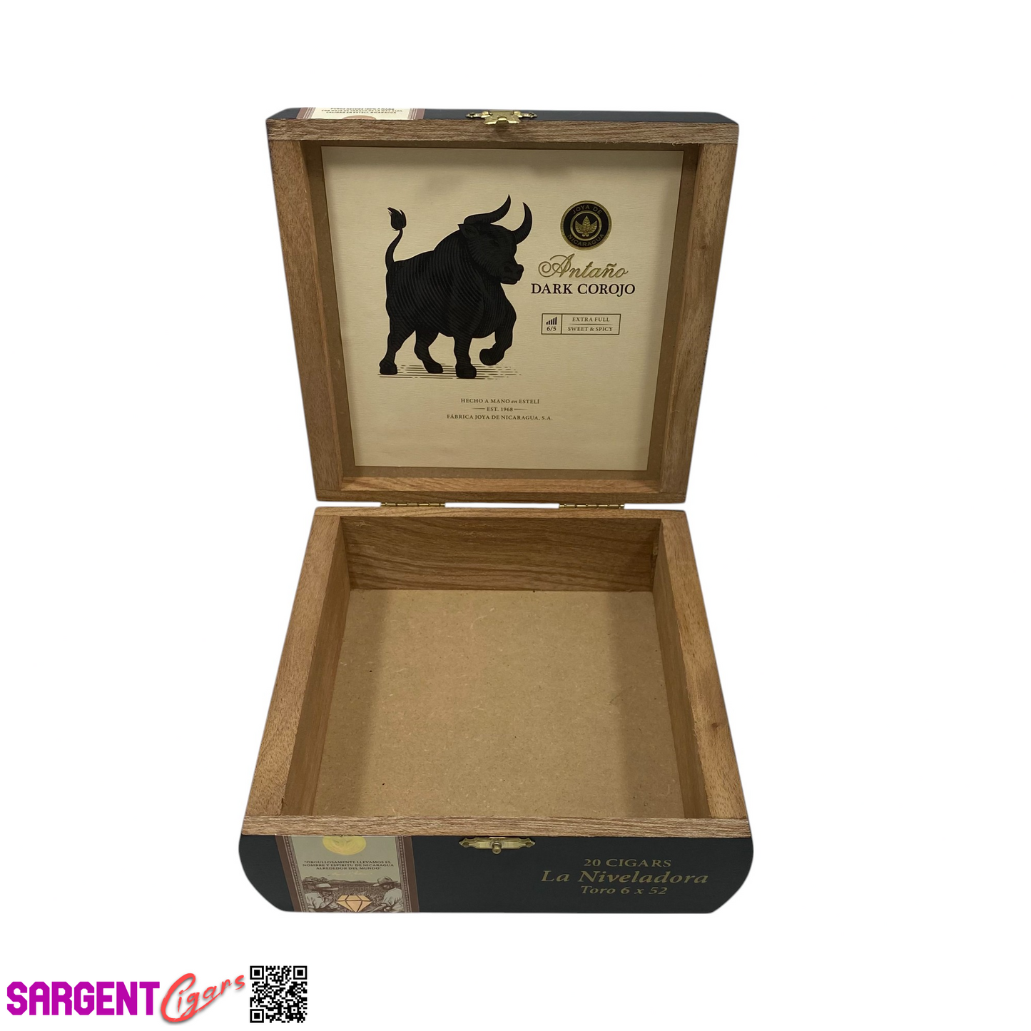 Joya De Nicaragua Dark Corojo Niveladora Empty Wooden Cigar Box 6.5x6.75x2.5(1)