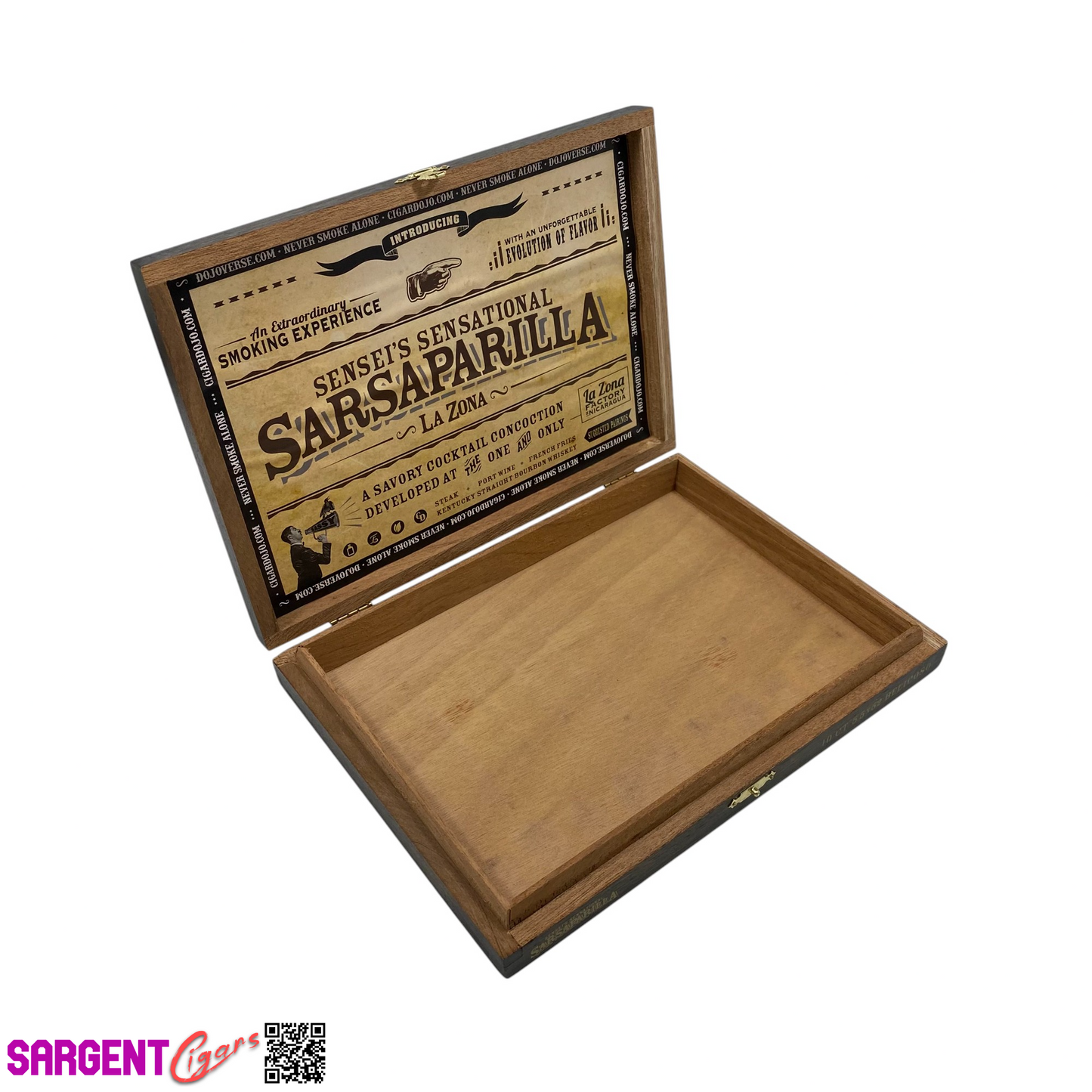 Espinosa Sensei Sarsaparilla Empty Wooden Cigar Box 9x6.5x1