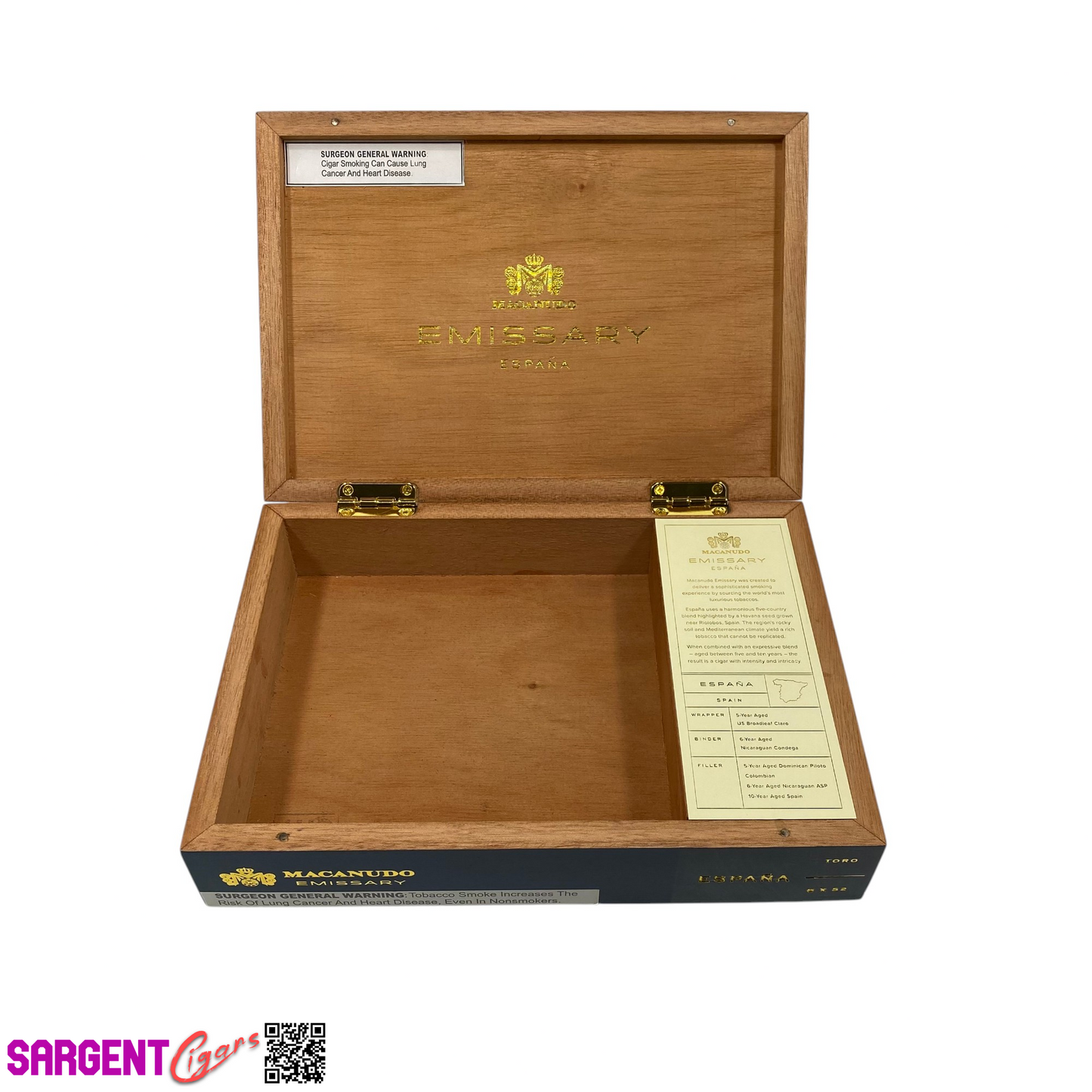 Macanudo Emissary Toro Empty Wooden Cigar Box 10x7x2.25