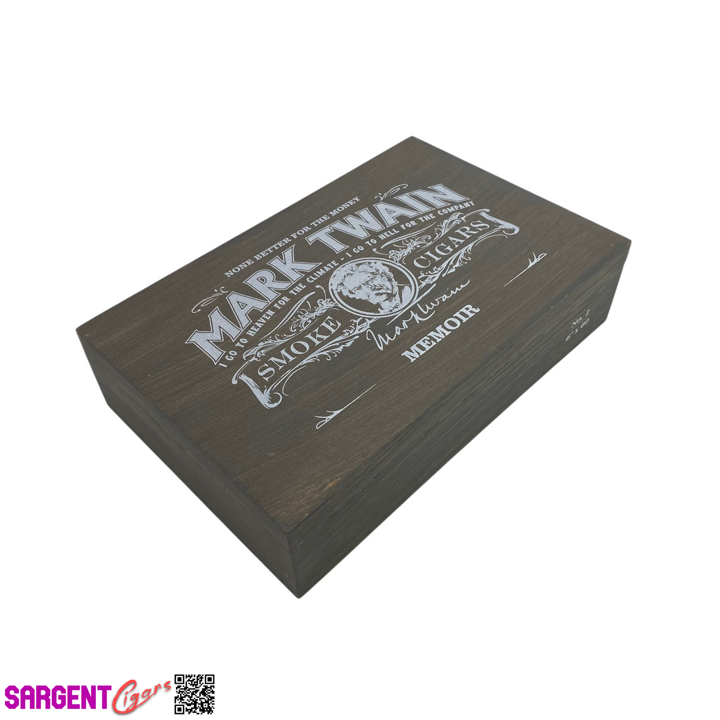 Mark Twain Memoir Empty Wooden Cigar Box 10x6.5x2.5