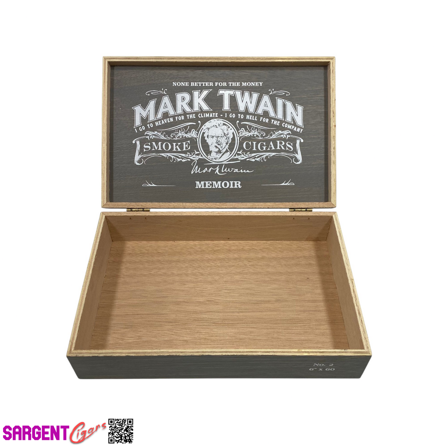 Mark Twain Memoir Empty Wooden Cigar Box 10x6.5x2.5