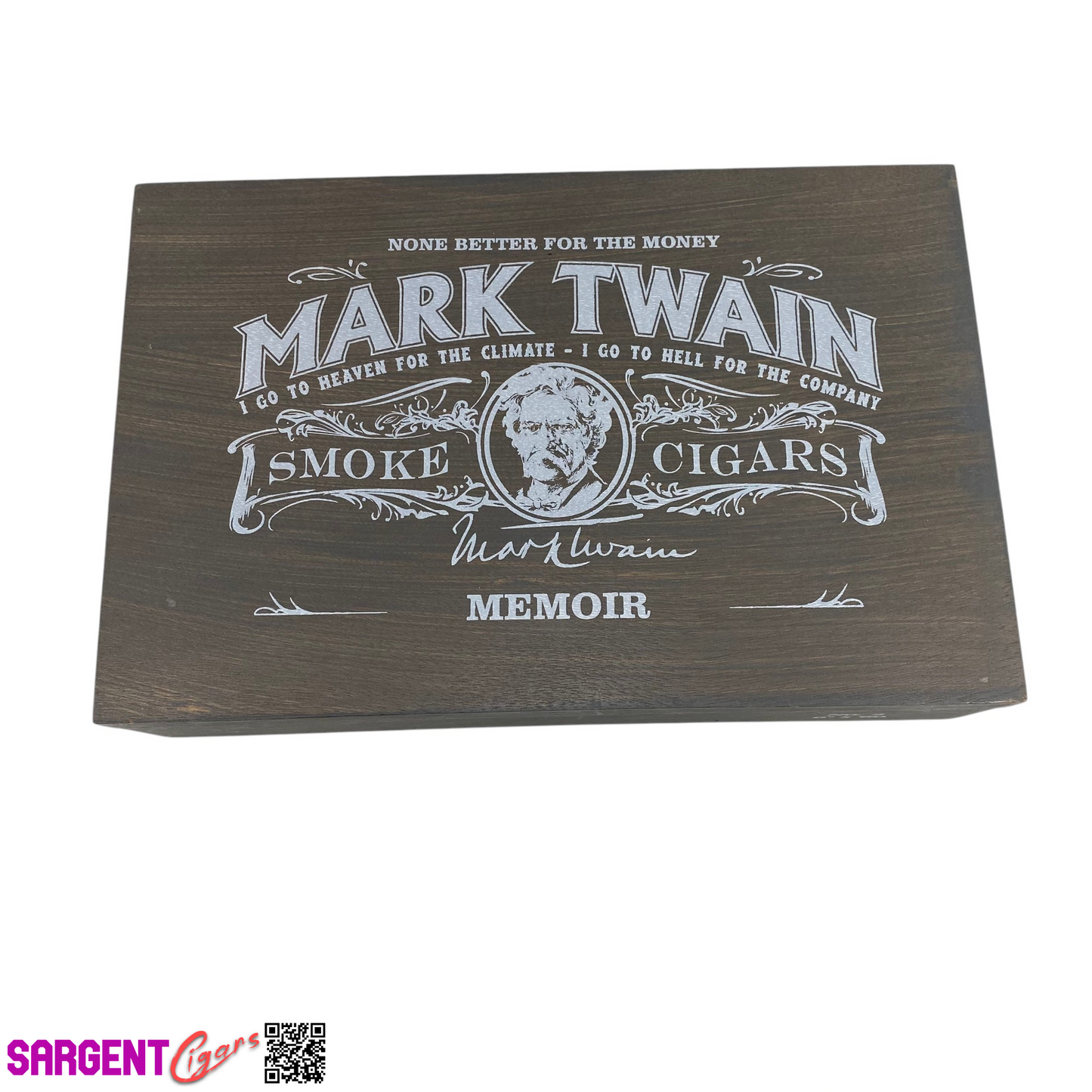 Mark Twain Memoir Empty Wooden Cigar Box 10x6.5x2.5