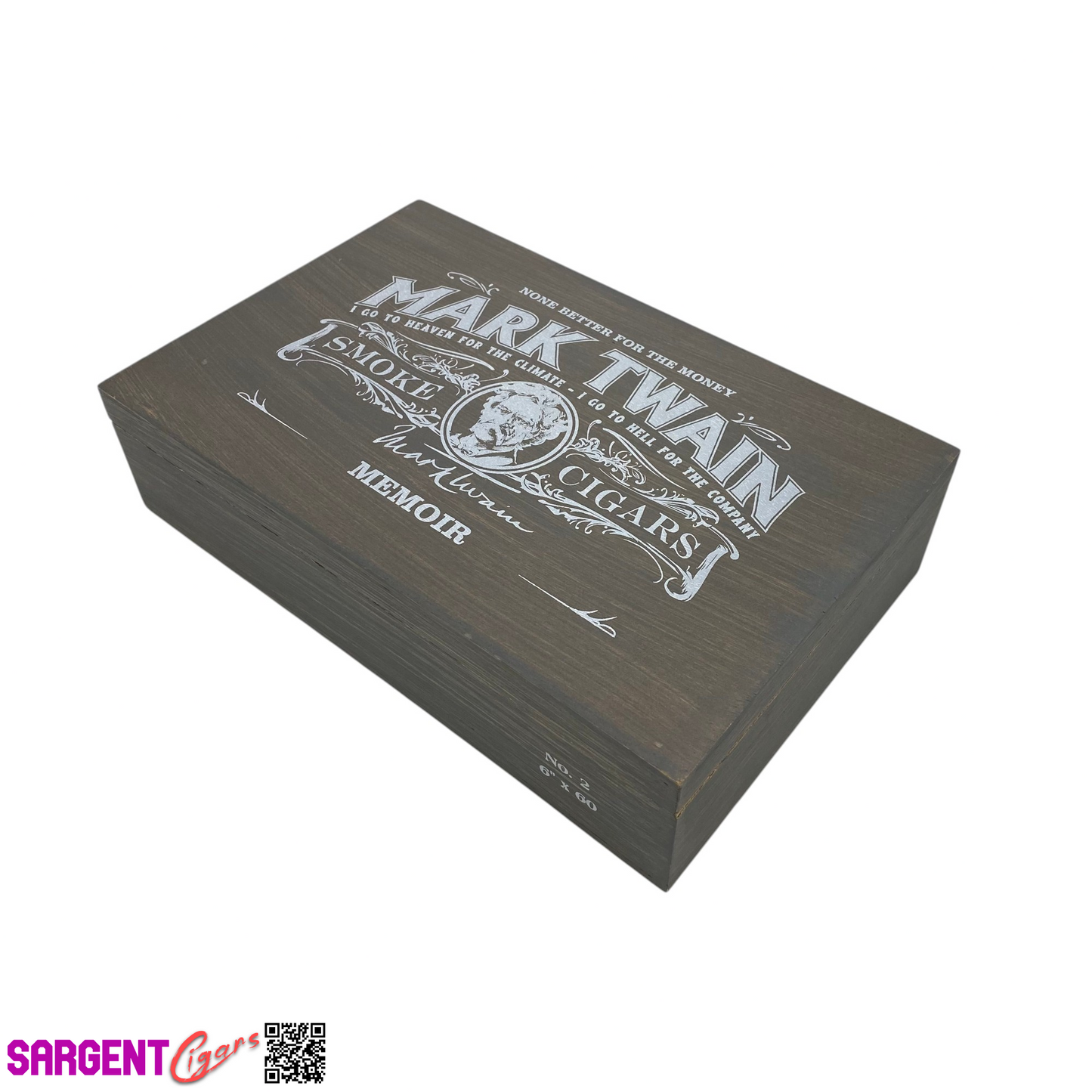 Mark Twain Memoir Empty Wooden Cigar Box 10x6.5x2.5