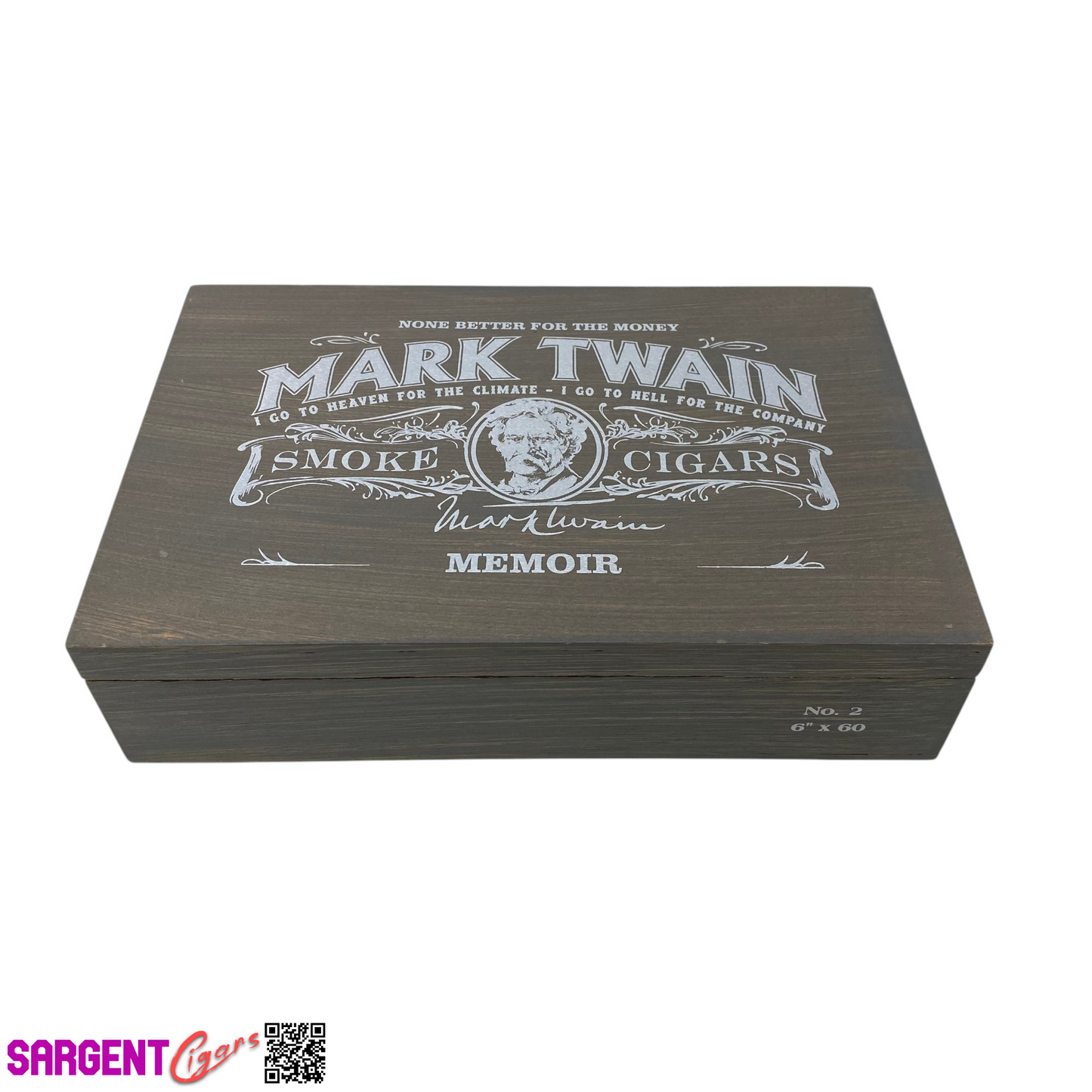 Mark Twain Memoir Empty Wooden Cigar Box 10x6.5x2.5