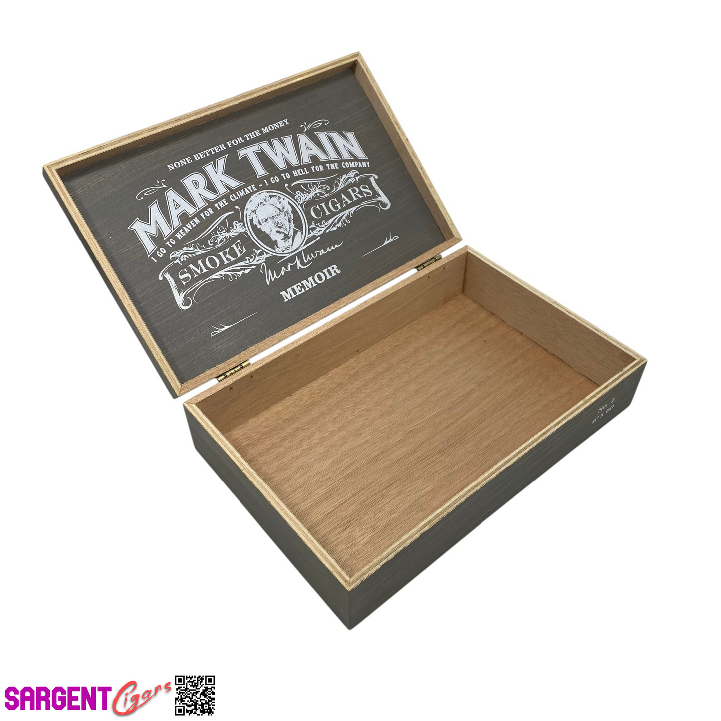Mark Twain Memoir Empty Wooden Cigar Box 10x6.5x2.5