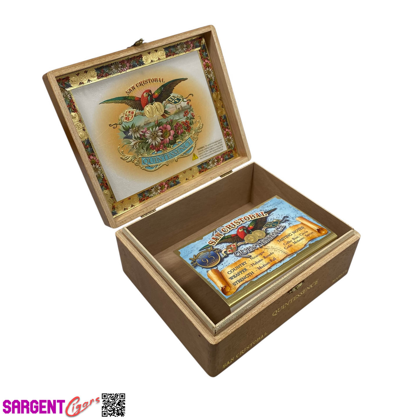 San Cristobal Quintessence Majestic Empty Wooden Cigar Box 8.5x7x3.25