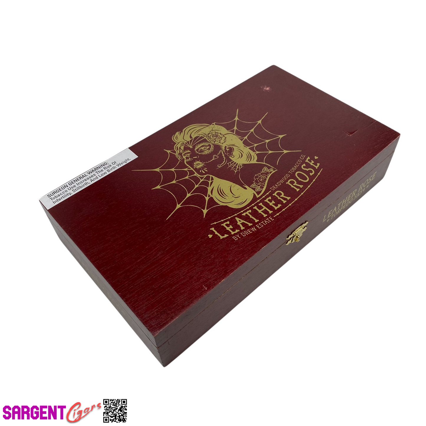 Deadwood Leather Rose Empty Wooden Cigar Box 11x6x2.5 (1)