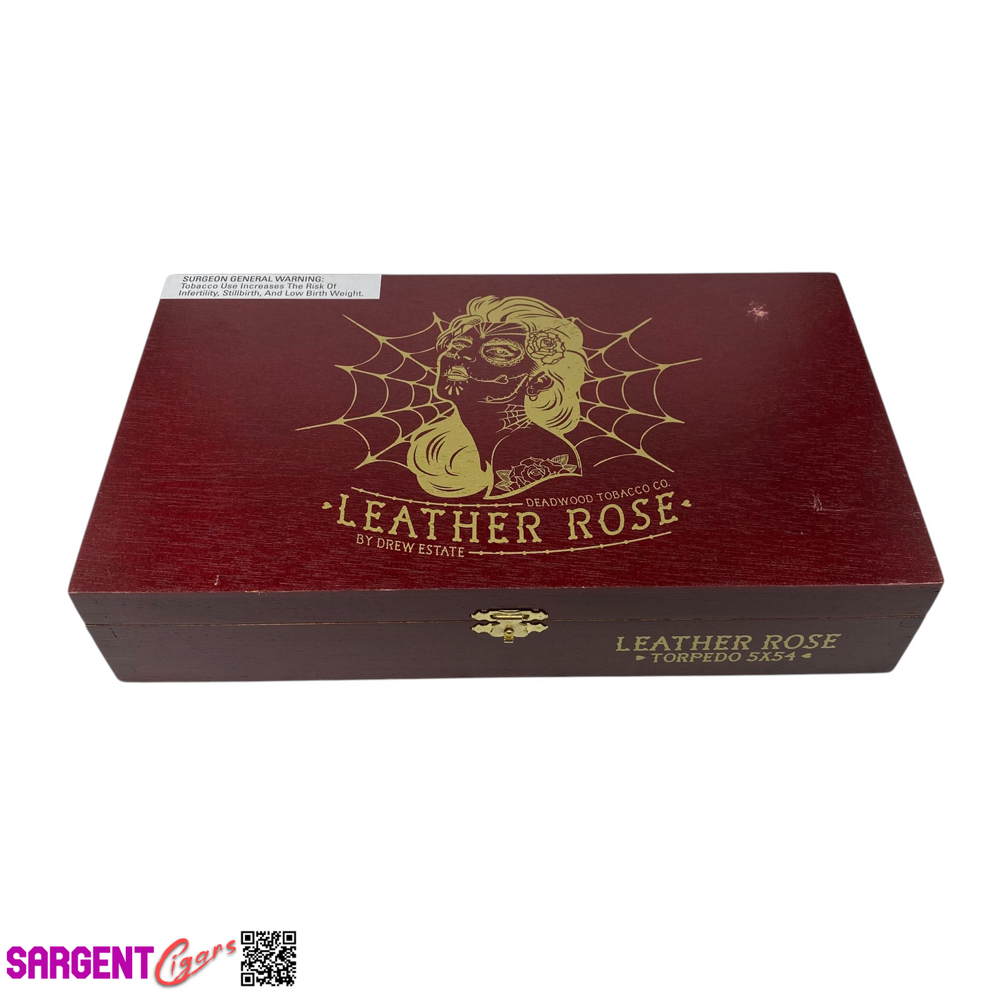 Deadwood Leather Rose Empty Wooden Cigar Box 11x6x2.5 (1)
