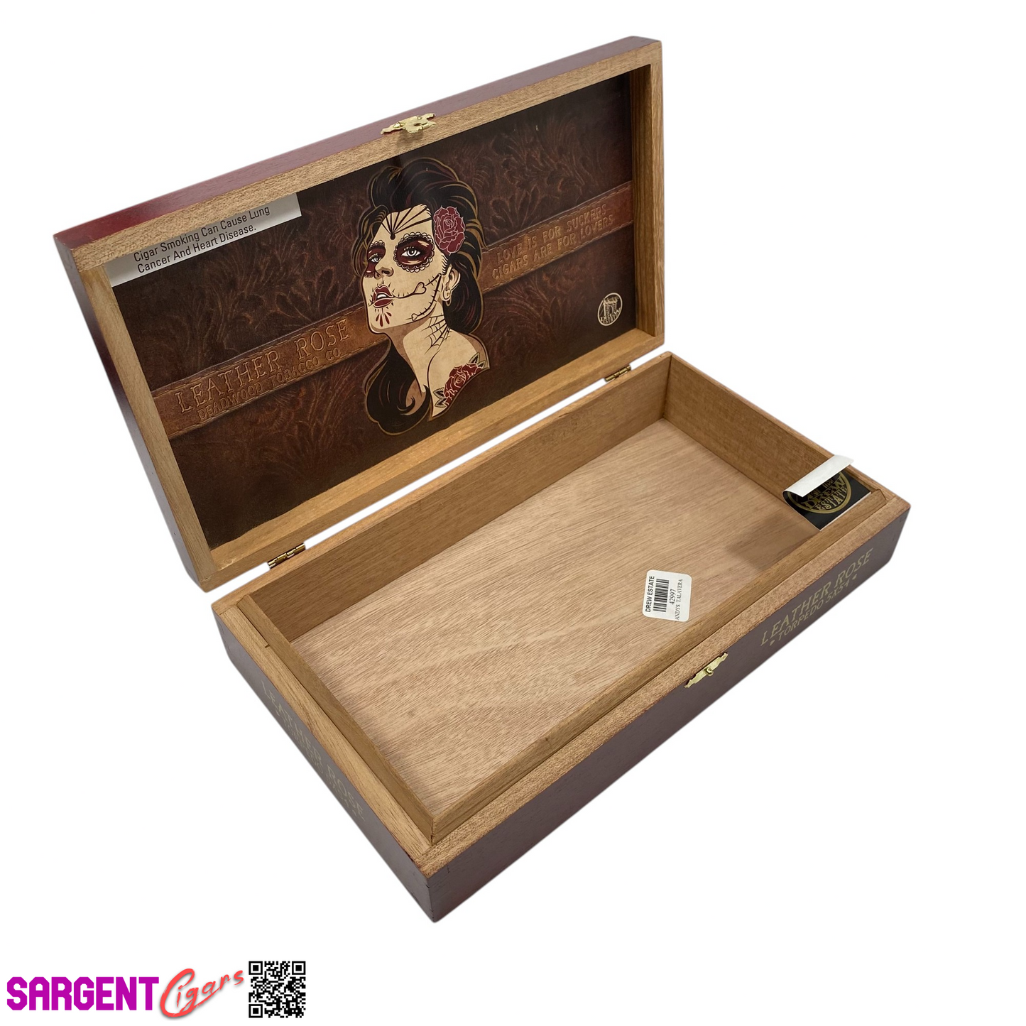 Deadwood Leather Rose Empty Wooden Cigar Box 11x6x2.5 (1)