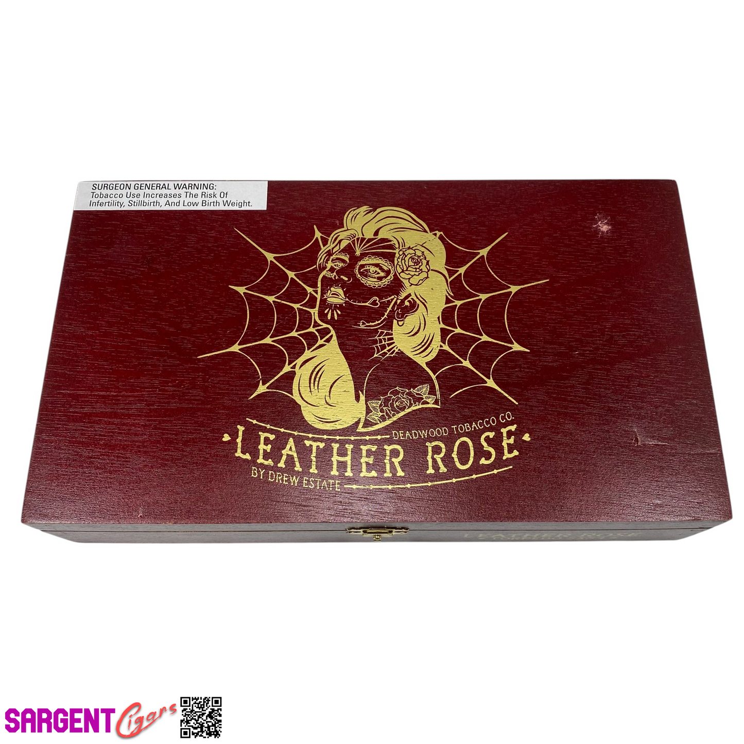Deadwood Leather Rose Empty Wooden Cigar Box 11x6x2.5 (1)