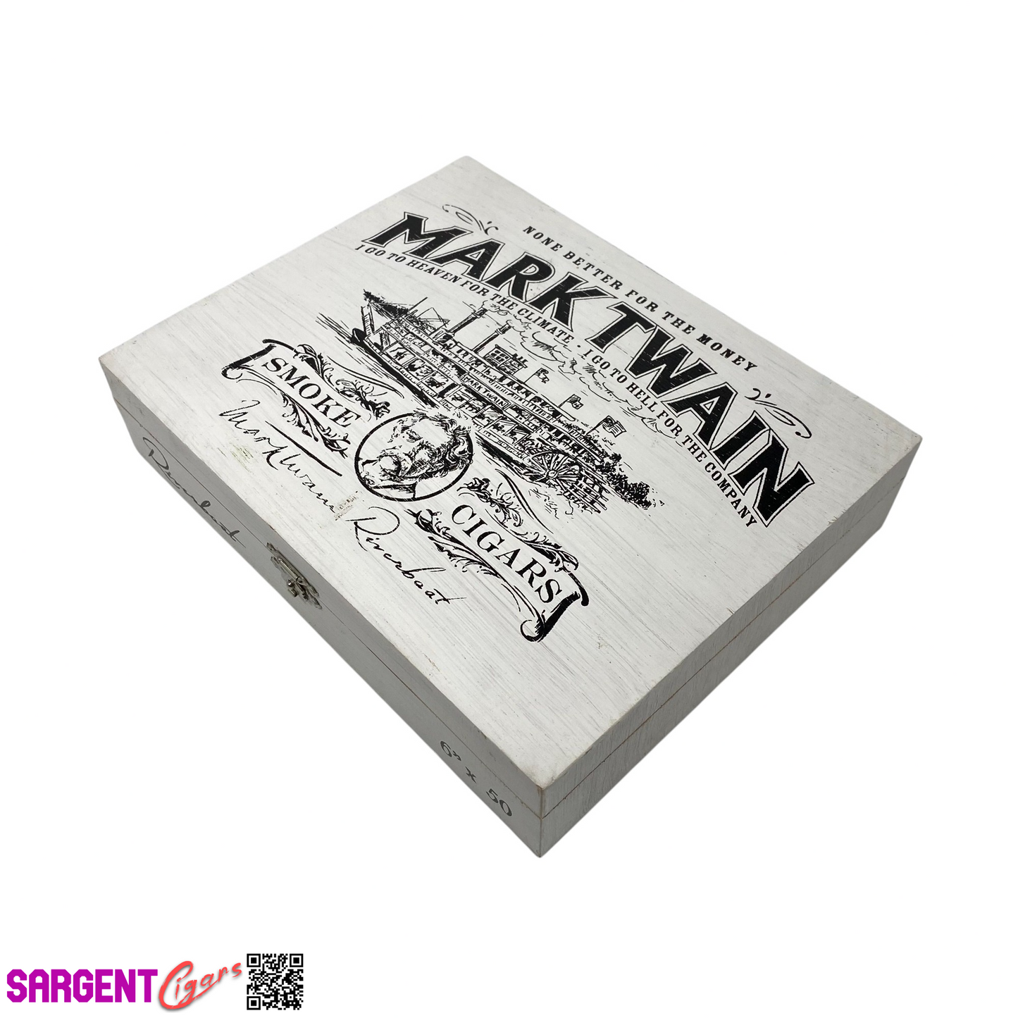 Mark Twain Riverboat Empty Wooden Cigar Box 8.5x6.75x2