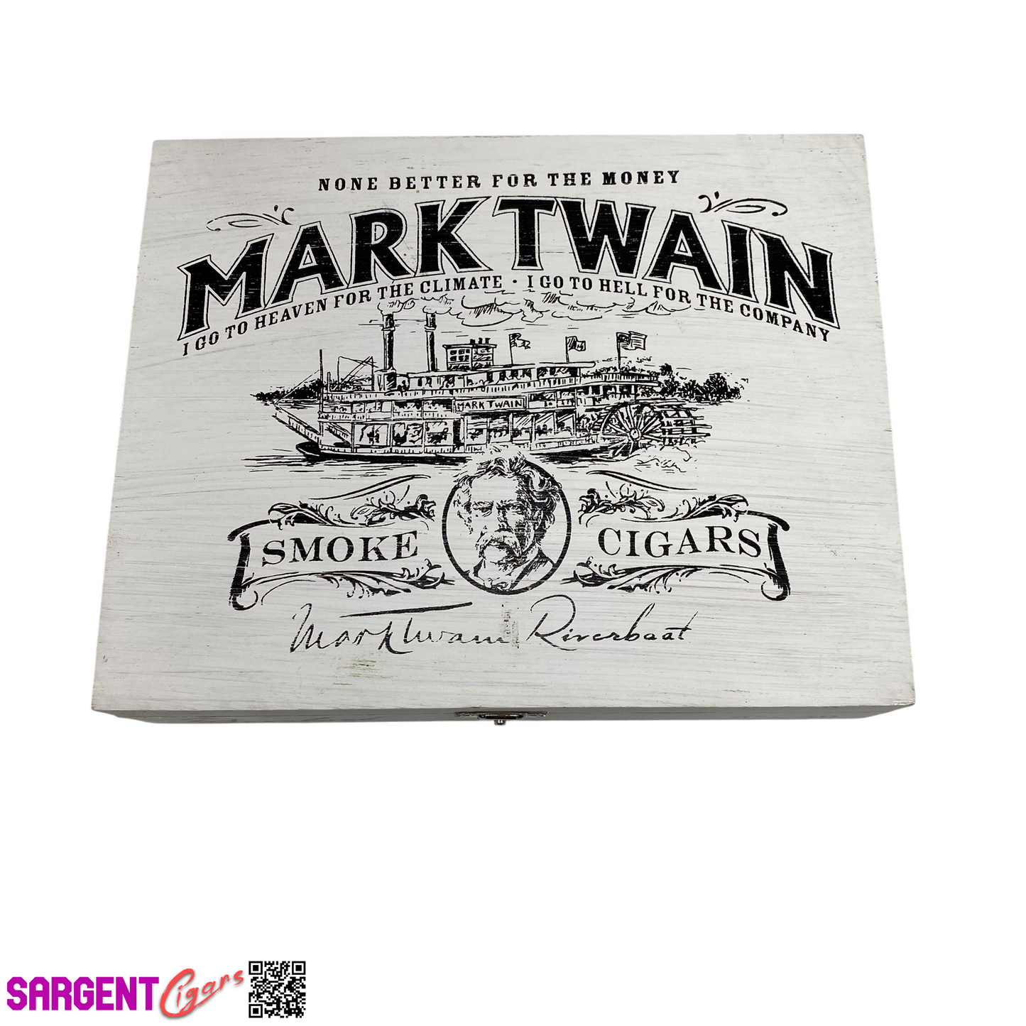 Mark Twain Riverboat Empty Wooden Cigar Box 8.5x6.75x2
