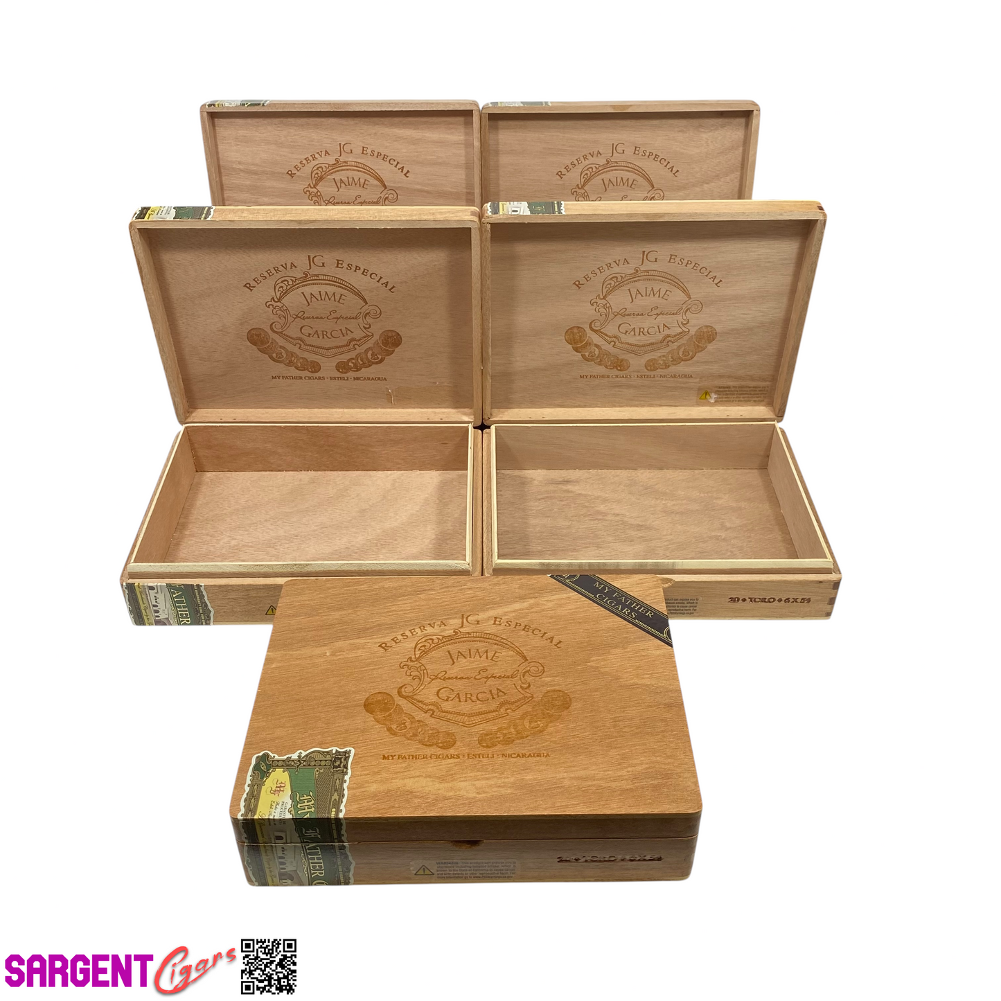 Lot of 5 Jaime Garcia Toro Empty Wooden Cigar Boxes 9.25x7x2.25 #22