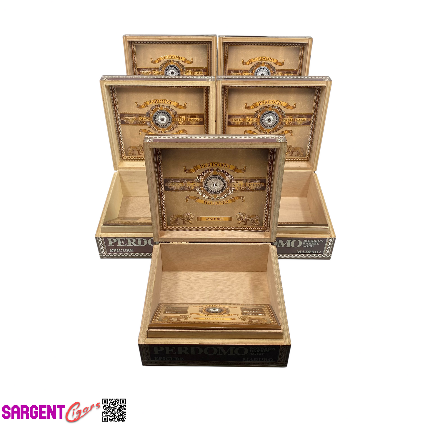Lot of 5 Perdomo BBA Maduro Epicure Empty Wooden Cigar Boxes 7.75x7x3 #17