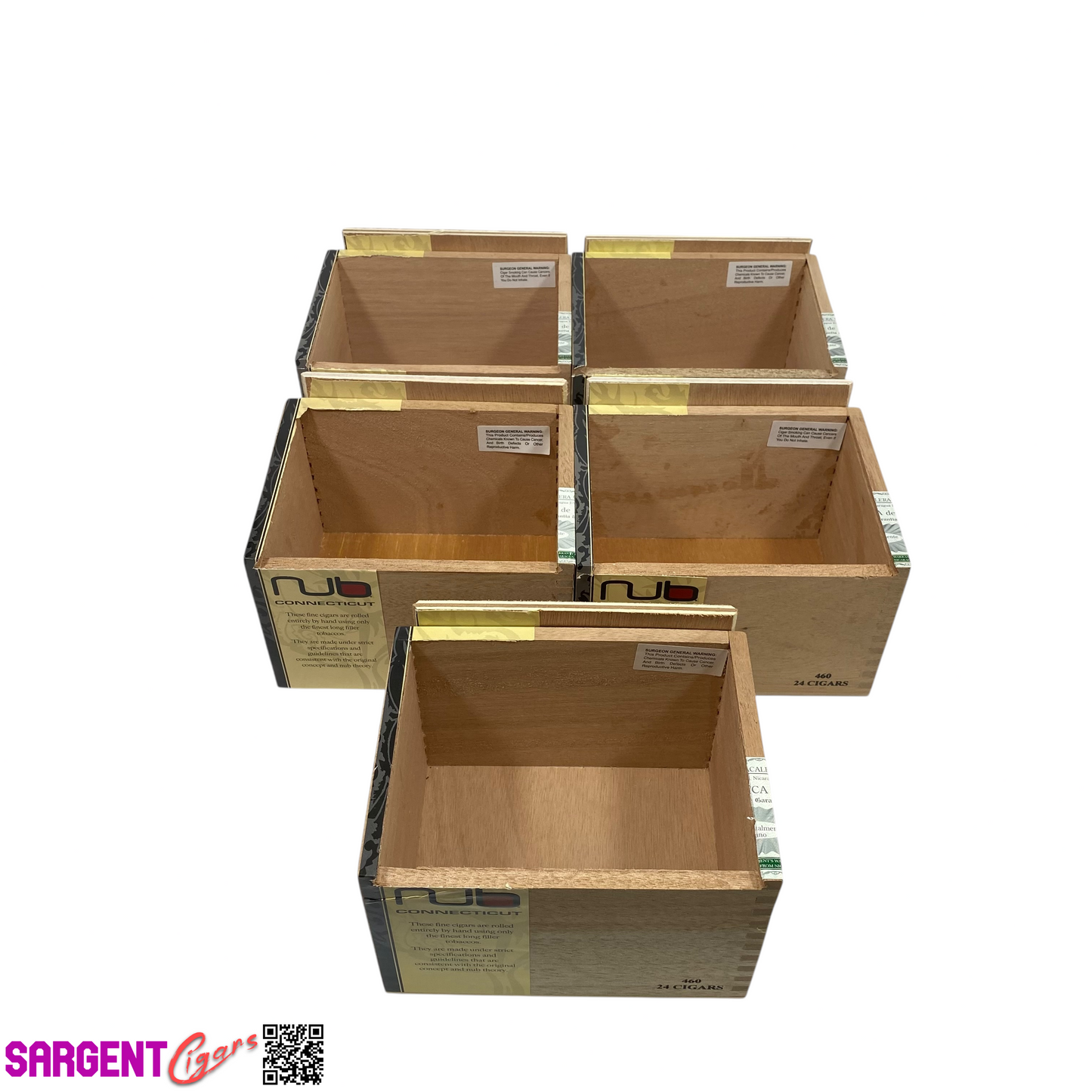 Lot of 5 Olive Nub Connecticut Empty Wooden Cigar Boxes 6.25x5x4 #55