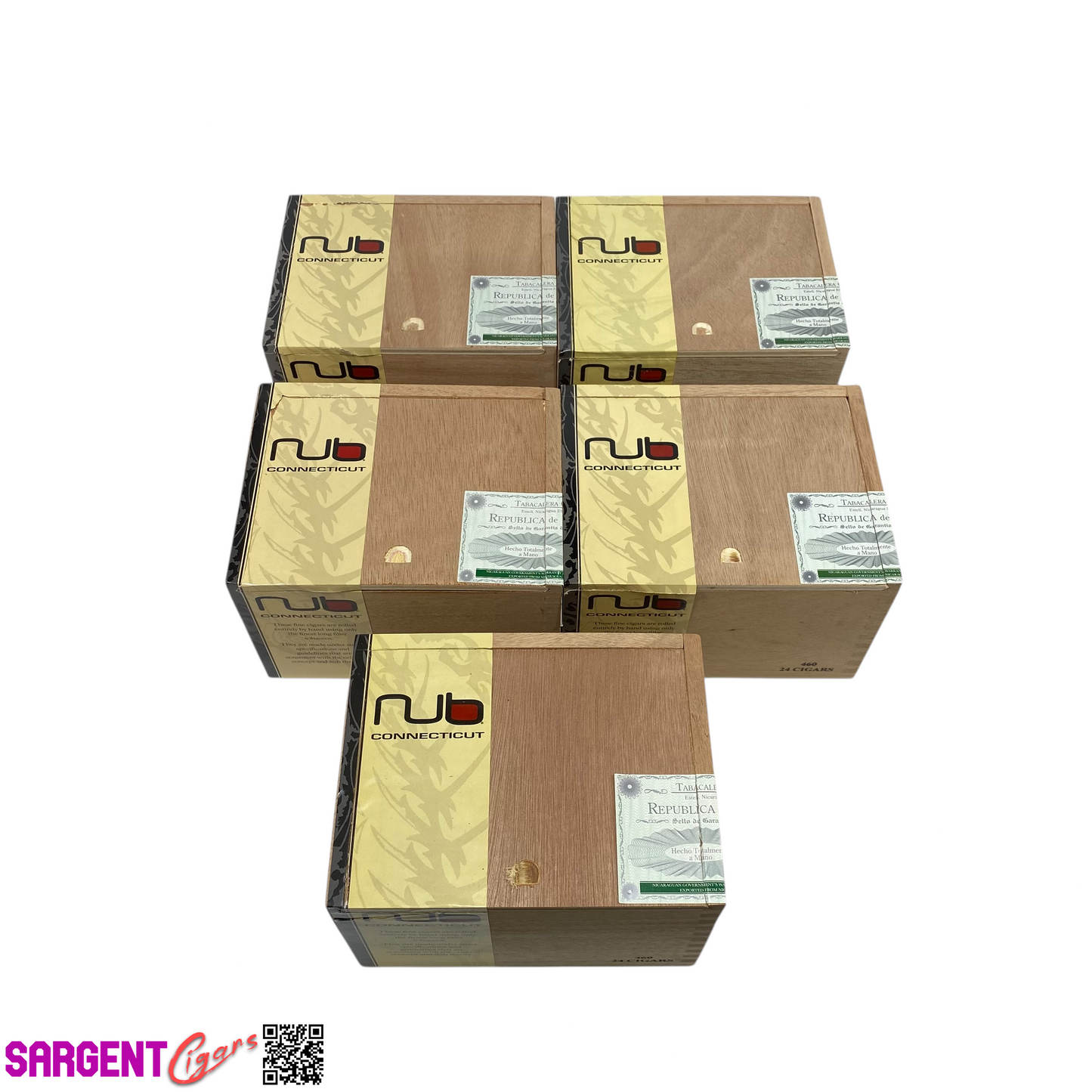 Lot of 5 Olive Nub Connecticut Empty Wooden Cigar Boxes 6.25x5x4 #55