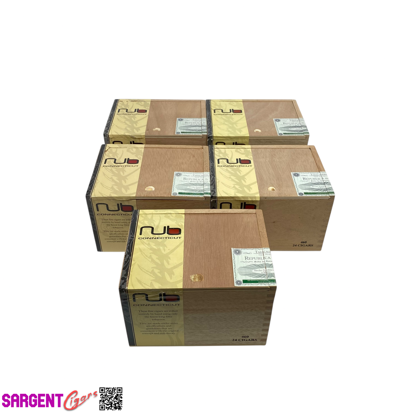 Lot of 5 Olive Nub Connecticut Empty Wooden Cigar Boxes 6.25x5x4 #55