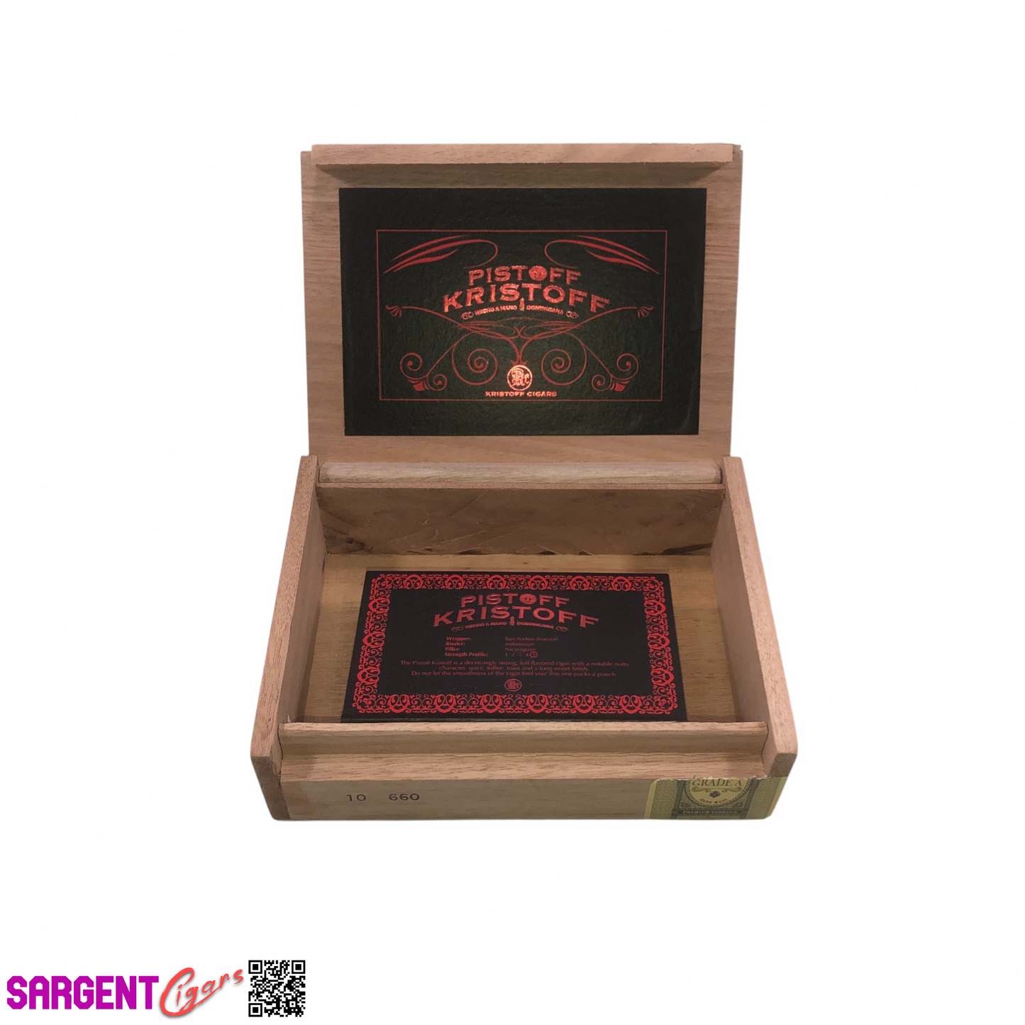 Kristoff Pistoff 660 Empty Wooden Cigar Box 7.75x6x2.5