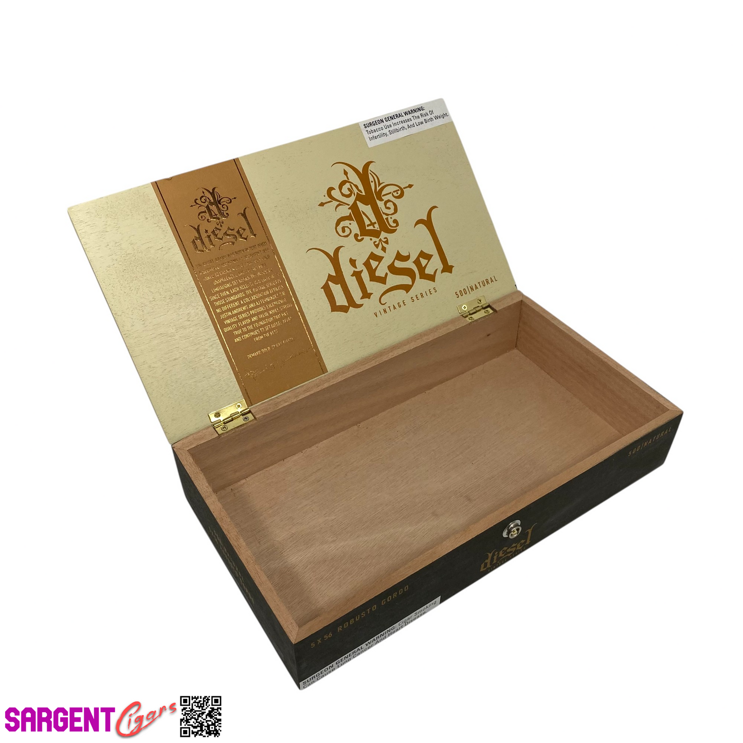 Diesel Vintage Series Robusto Natural Empty Wooden Cigar Box 12x6.75x2.5 (1)