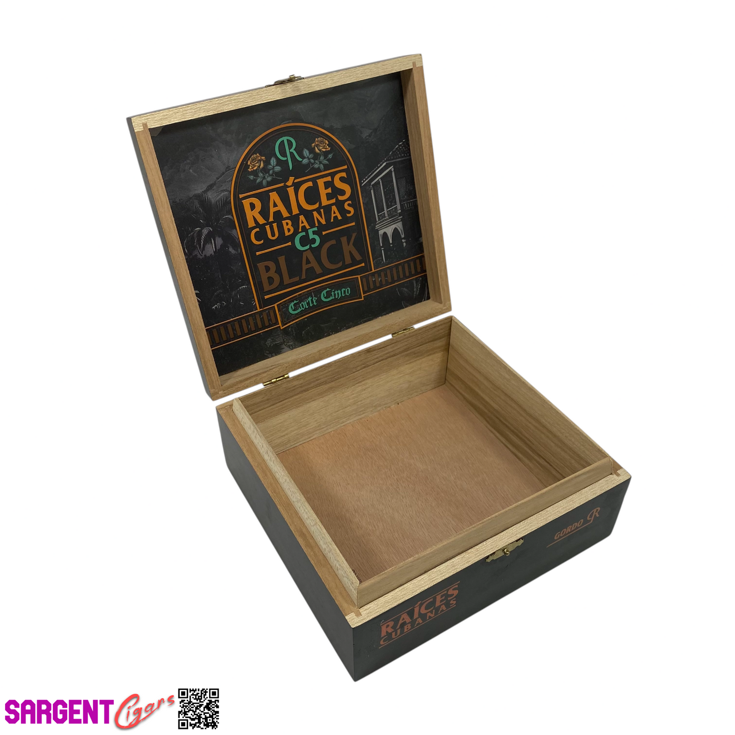 Raices C5 Black Gordo Empty Wooden Cigar Box 7.5x7x3