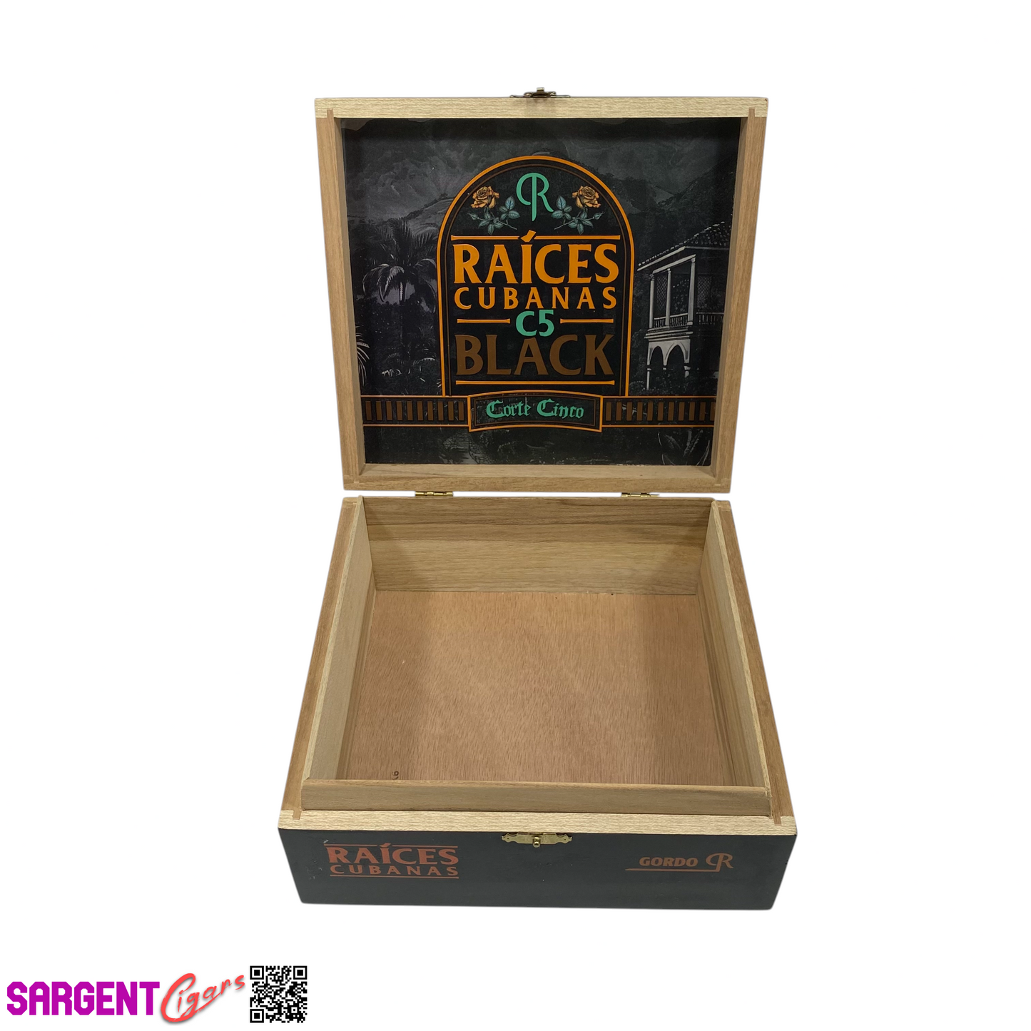 Raices C5 Black Gordo Empty Wooden Cigar Box 7.5x7x3