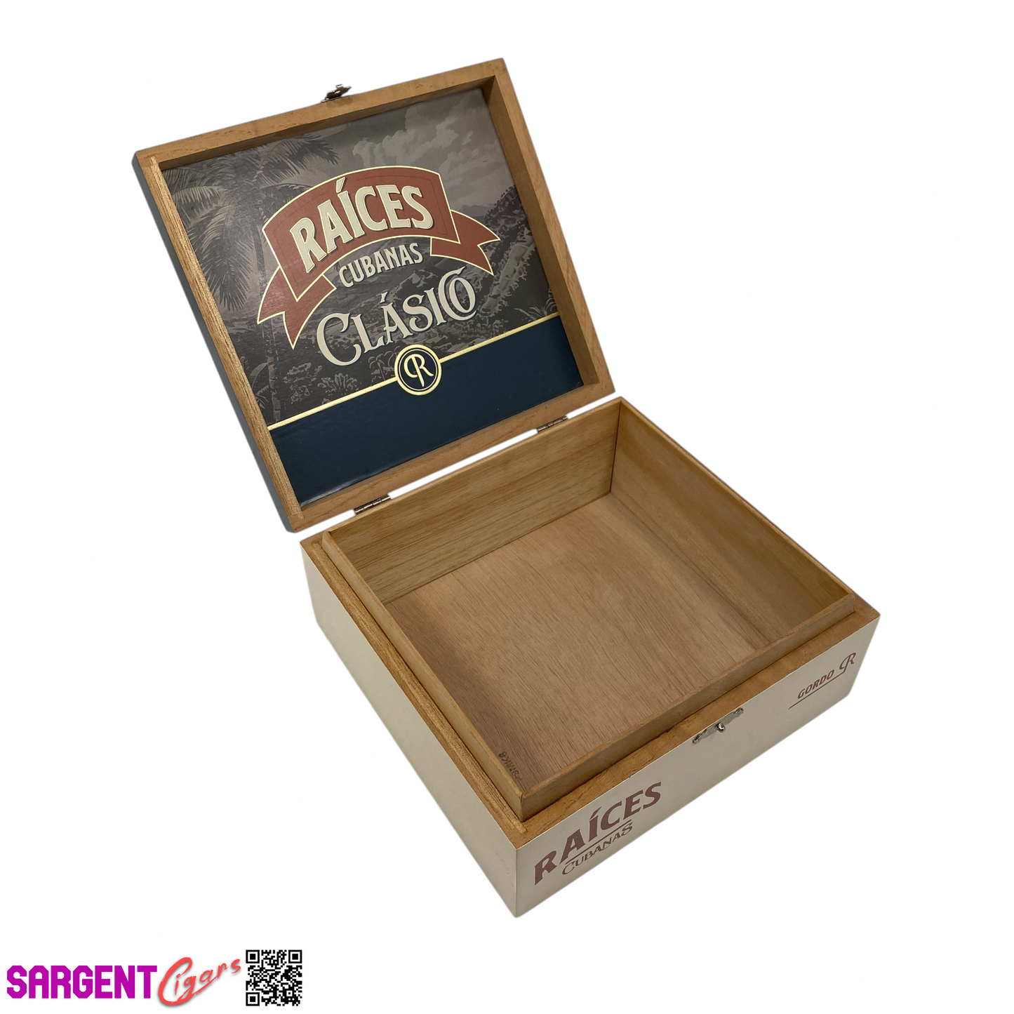 Raices Clasico Gordo Empty Wooden Cigar Box 7.5x7x3