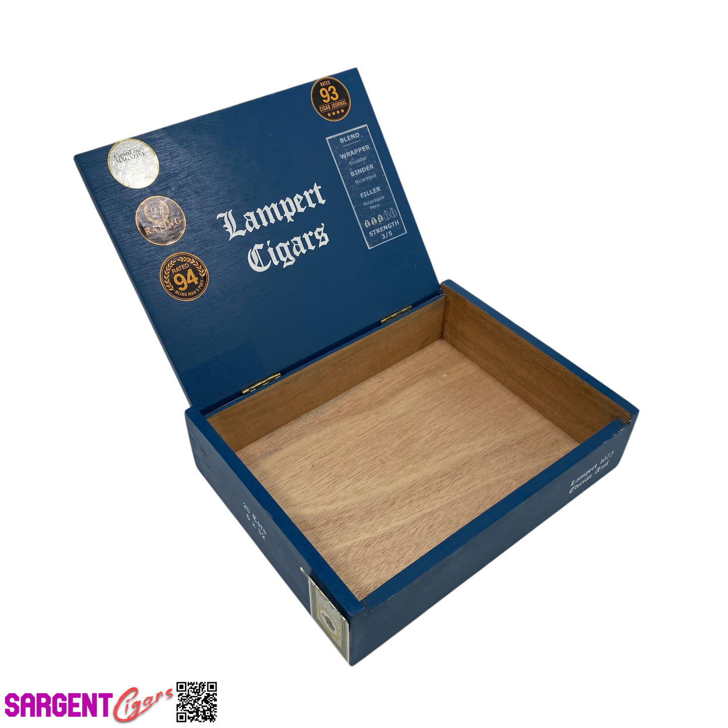 Lampert 1675 Azul Toro Empty Wooden Cigar Box 8.75x6.75x2.25