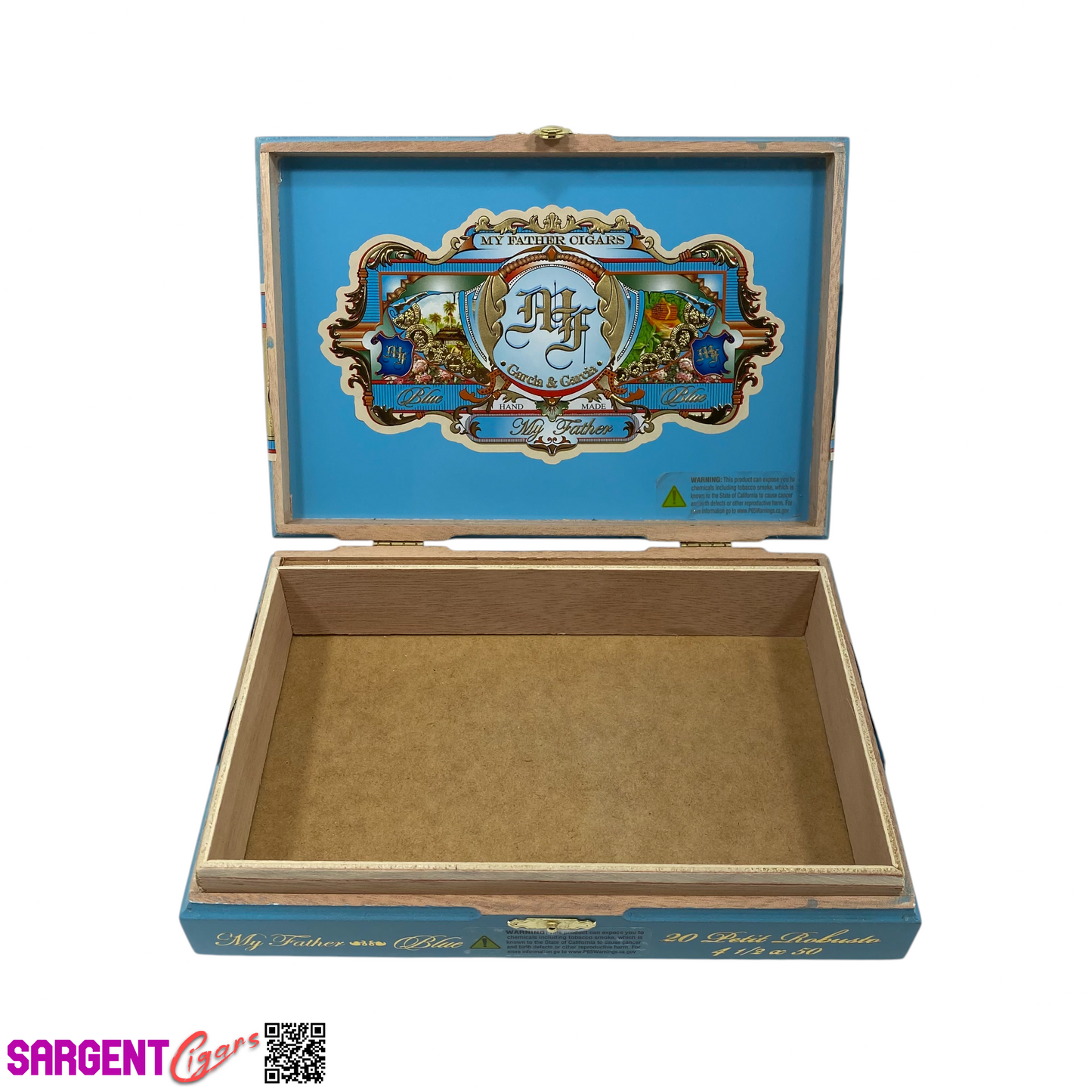 My Father Cigars Blue Petite Robusto Empty Wooden Cigar Box 8.5x6x2.25