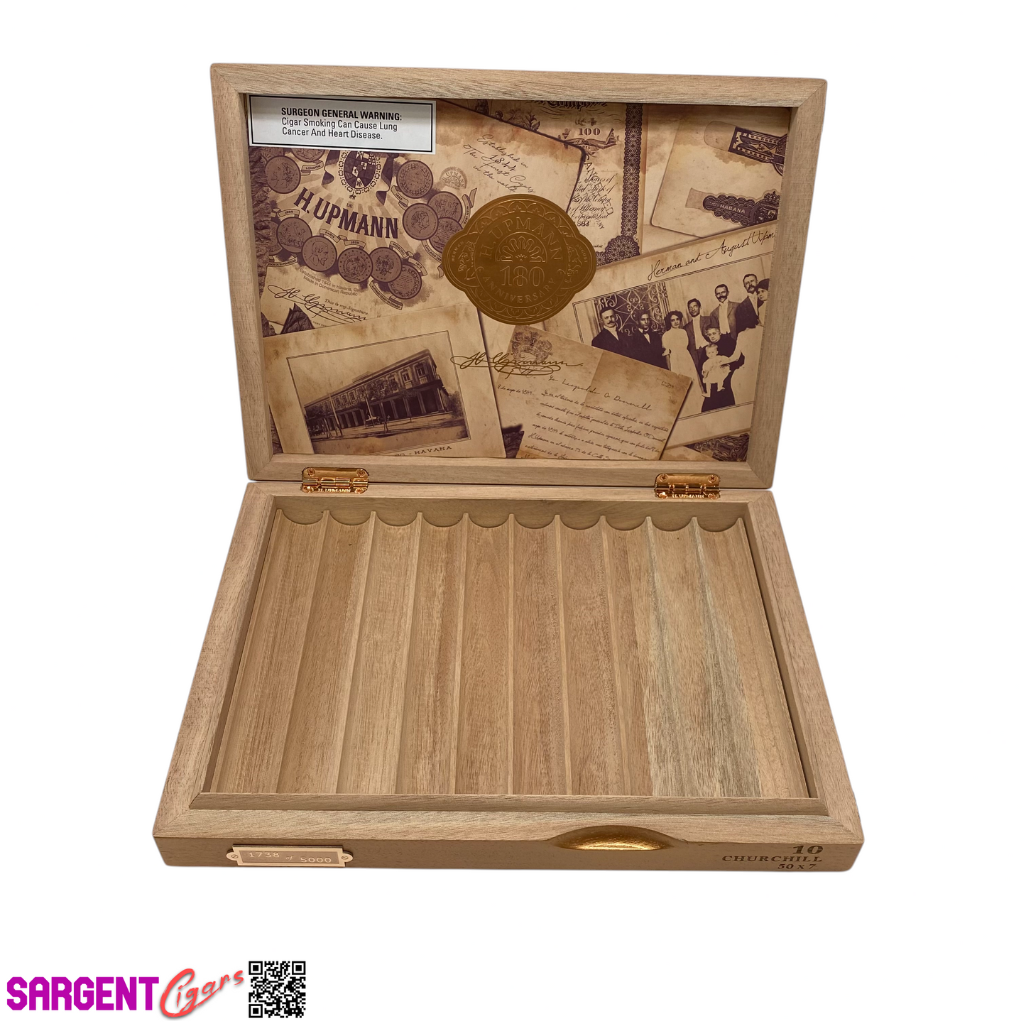H Upmann 180th Anniversary Churchill Empty Wooden Cigar Box 11.25x8.5x1.5