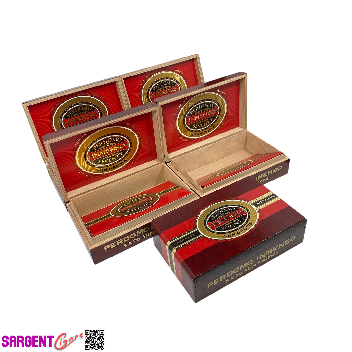 Lot of 5 Perdomo Inmenso 5x70 Empty Wooden Cigar Boxes 9.75x6x2.75 #97